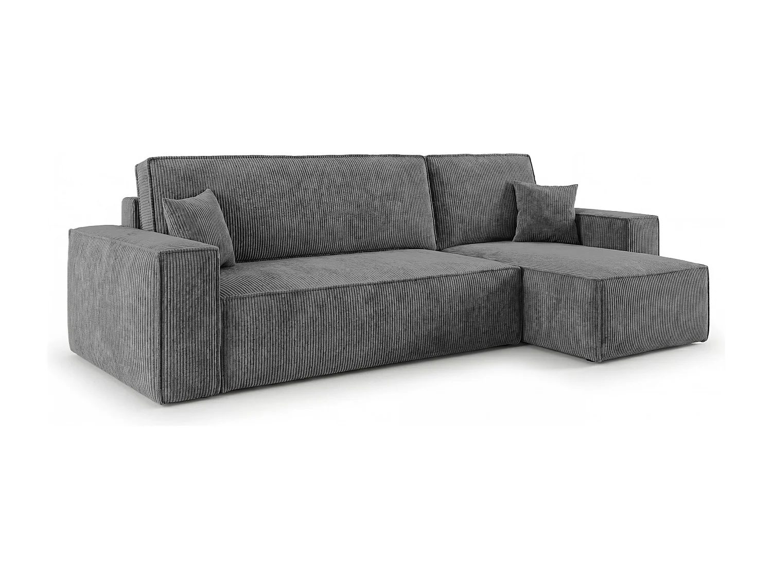 Canapé d'angle CALIFORNIA MINI droit gris foncé velours côtelé Poso 60 - fonction couchage, coffre à literie