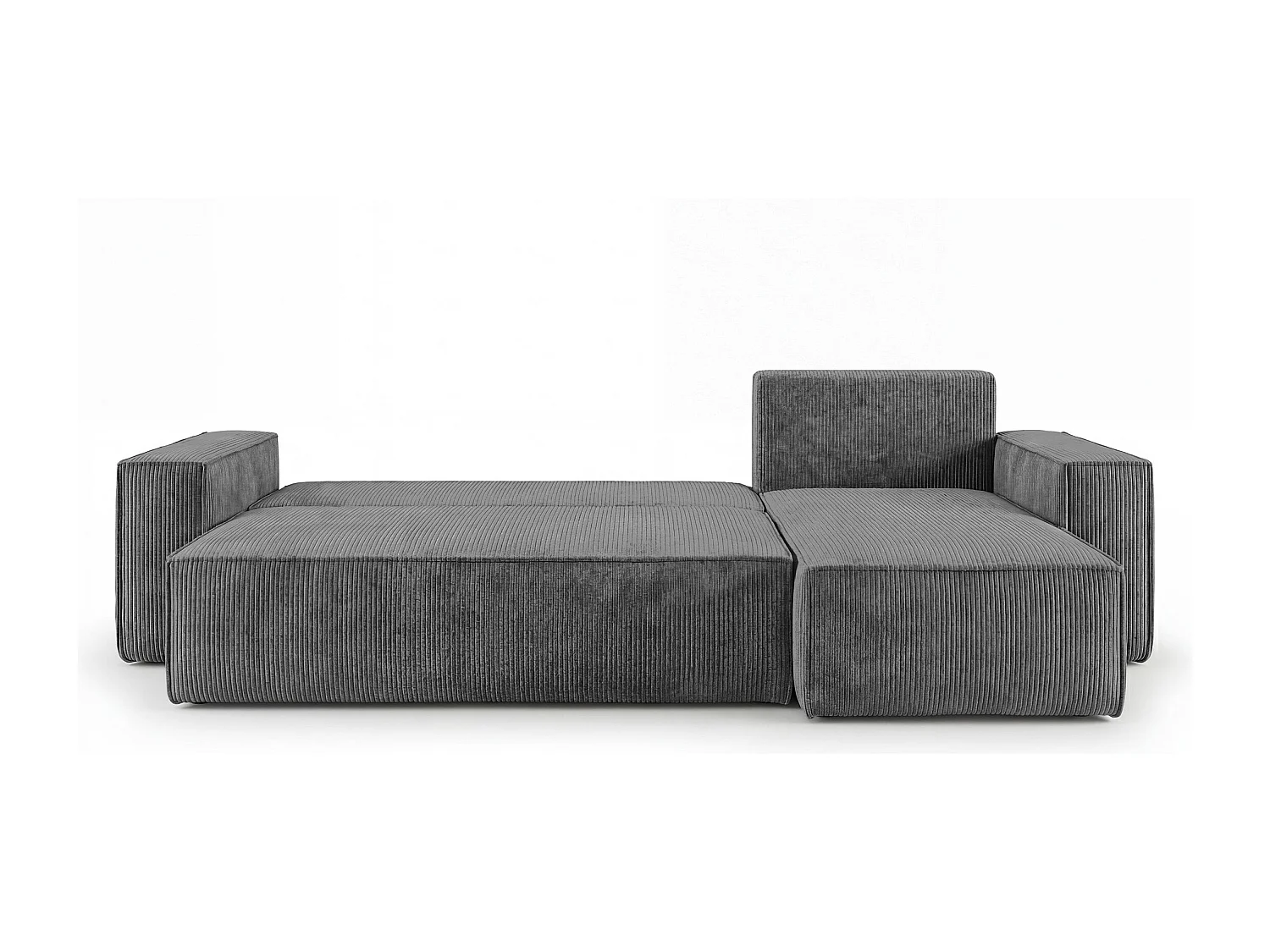 Canapé d'angle CALIFORNIA MINI droit gris foncé velours côtelé Poso 60 - fonction couchage, coffre à literie