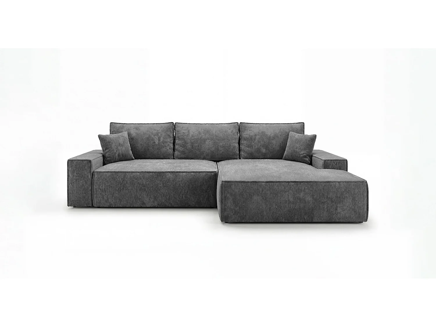 Canapé d'angle VERONA droit gris foncé velours côtelé Poso 60 - fonction couchage, coffre à literie
