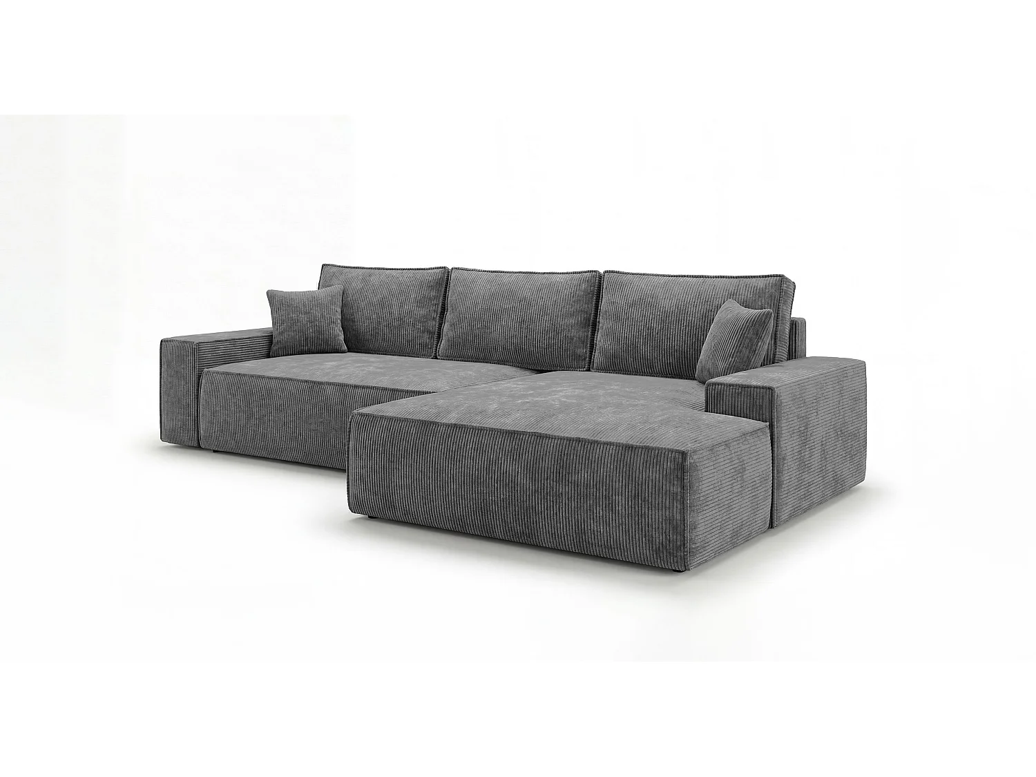 Canapé d'angle VERONA droit gris foncé velours côtelé Poso 60 - fonction couchage, coffre à literie