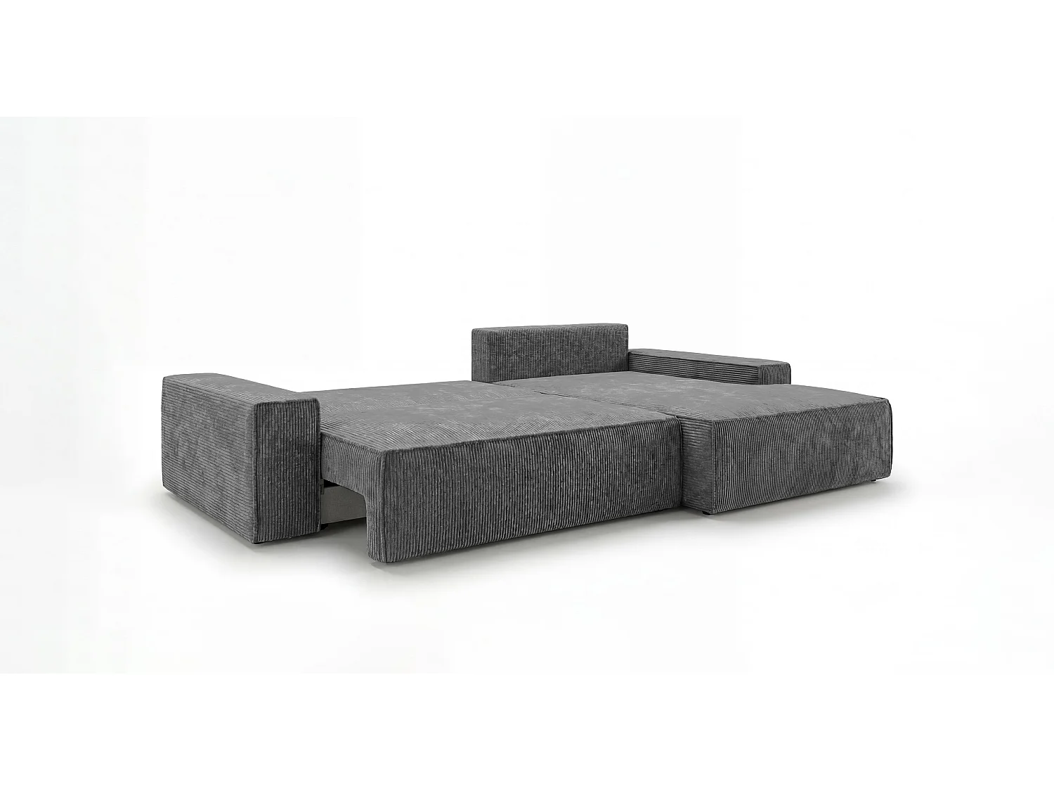 Canapé d'angle VERONA droit gris foncé velours côtelé Poso 60 - fonction couchage, coffre à literie