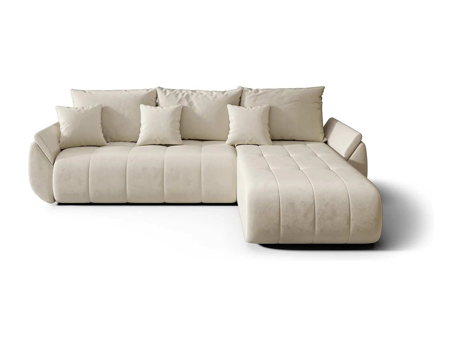 Canapé d'angle SYDNEY droit beige velours Monolith 2 - fonction couchage, coffre à literie