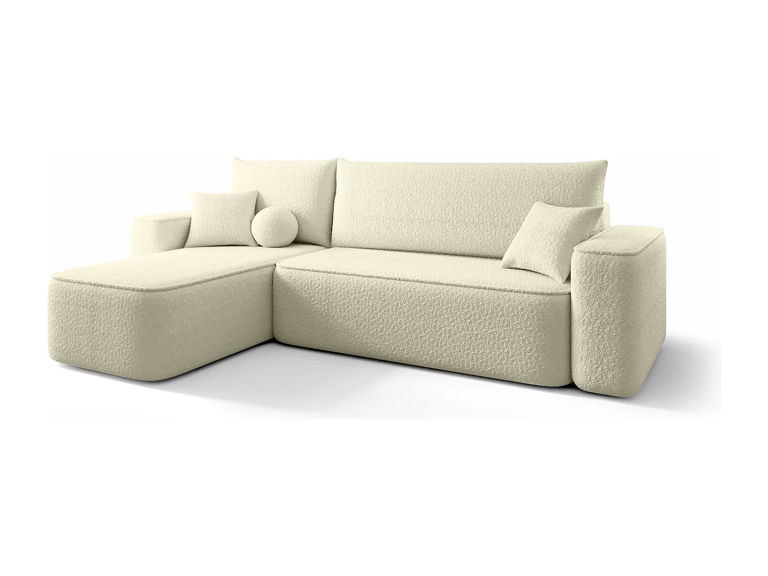 Canapé d'angle TEXAS gauche Jasny Bezowy Bukle Quelle 2 - fonction couchage, coffre à literie