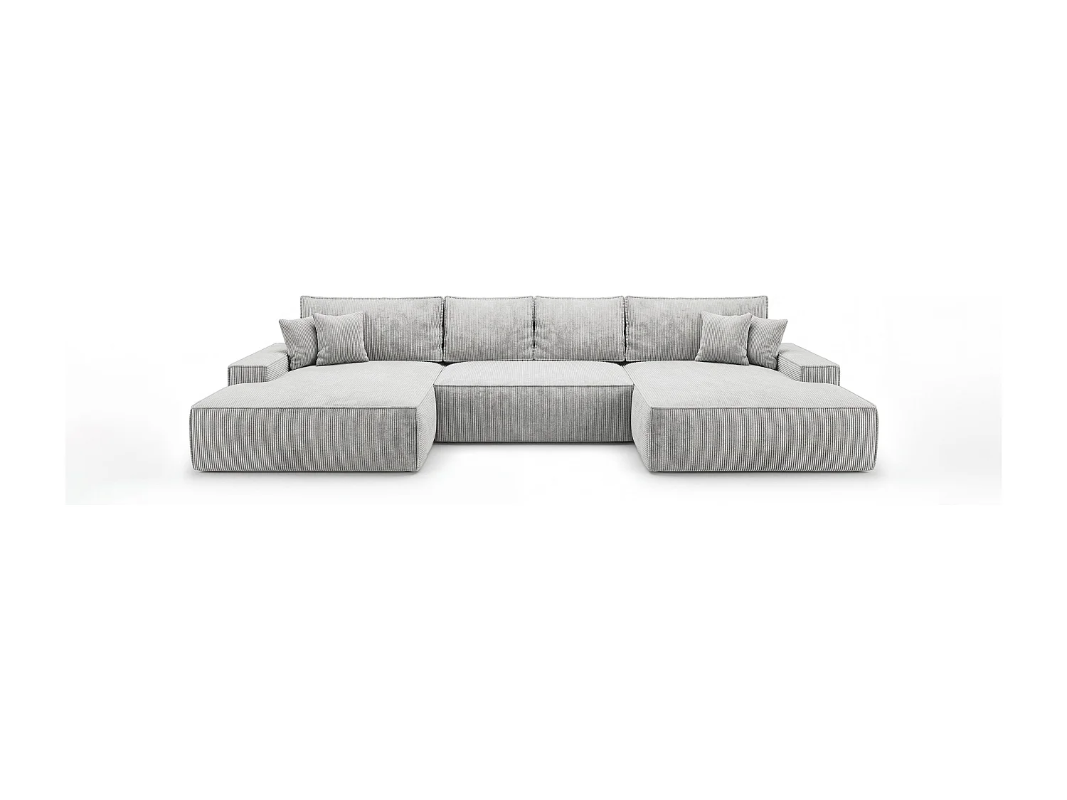 Canapé d'angle VERONA en U gris velours côtelé Poso 55 - fonction couchage, coffre à literie