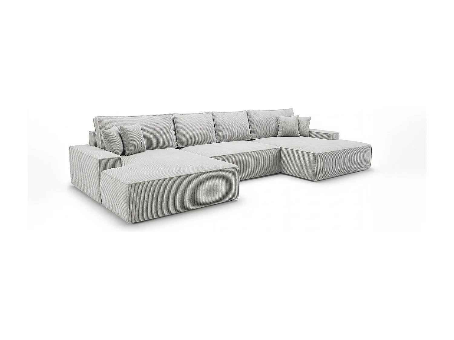 Canapé d'angle VERONA en U gris velours côtelé Poso 55 - fonction couchage, coffre à literie