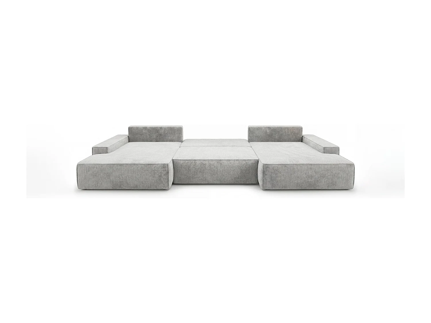 Canapé d'angle VERONA en U gris velours côtelé Poso 55 - fonction couchage, coffre à literie
