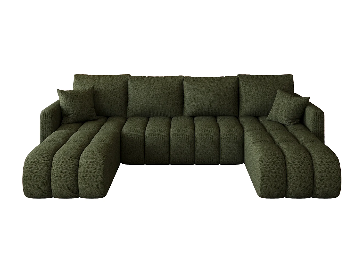 Canapé d'angle GARDA en U vert tricot Aragon 39 - fonction couchage, coffre à literie