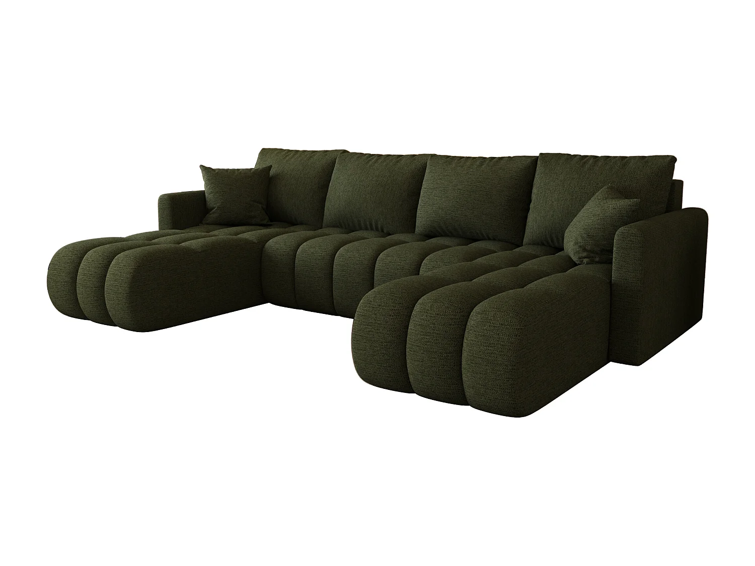 Canapé d'angle GARDA en U vert tricot Aragon 39 - fonction couchage, coffre à literie