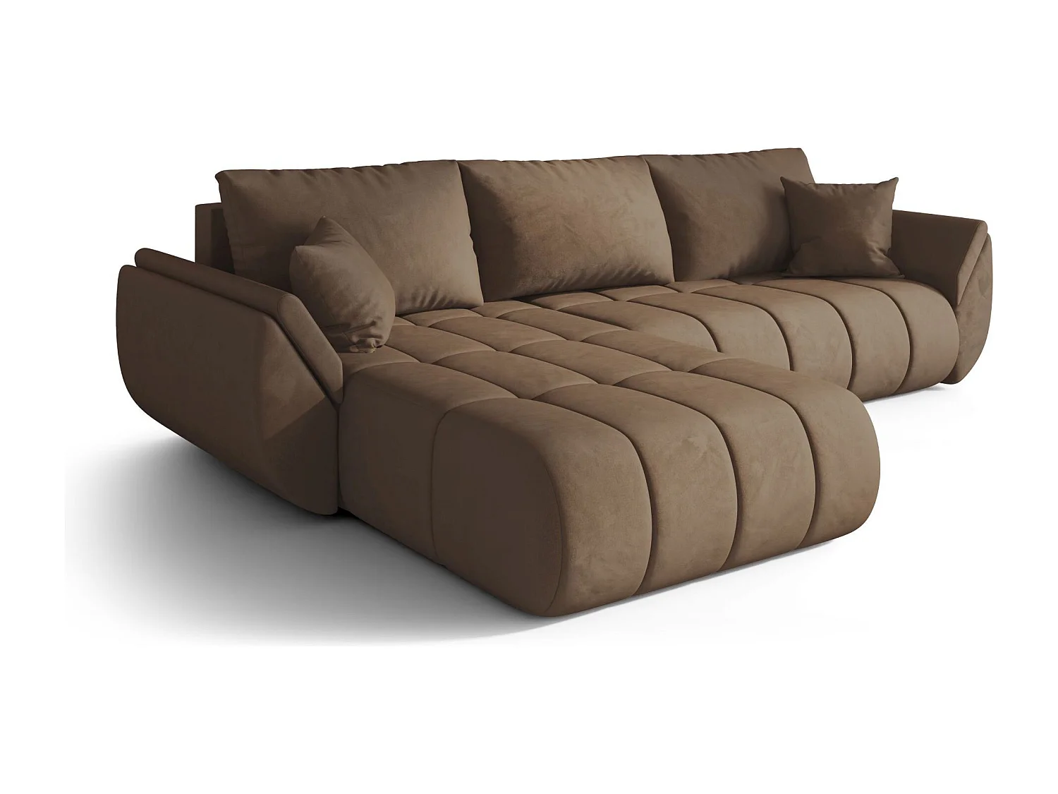 Canapé d'angle SYDNEY PREMIUM gauche marron velours Monolith 9 - fonction couchage, coffre à literie