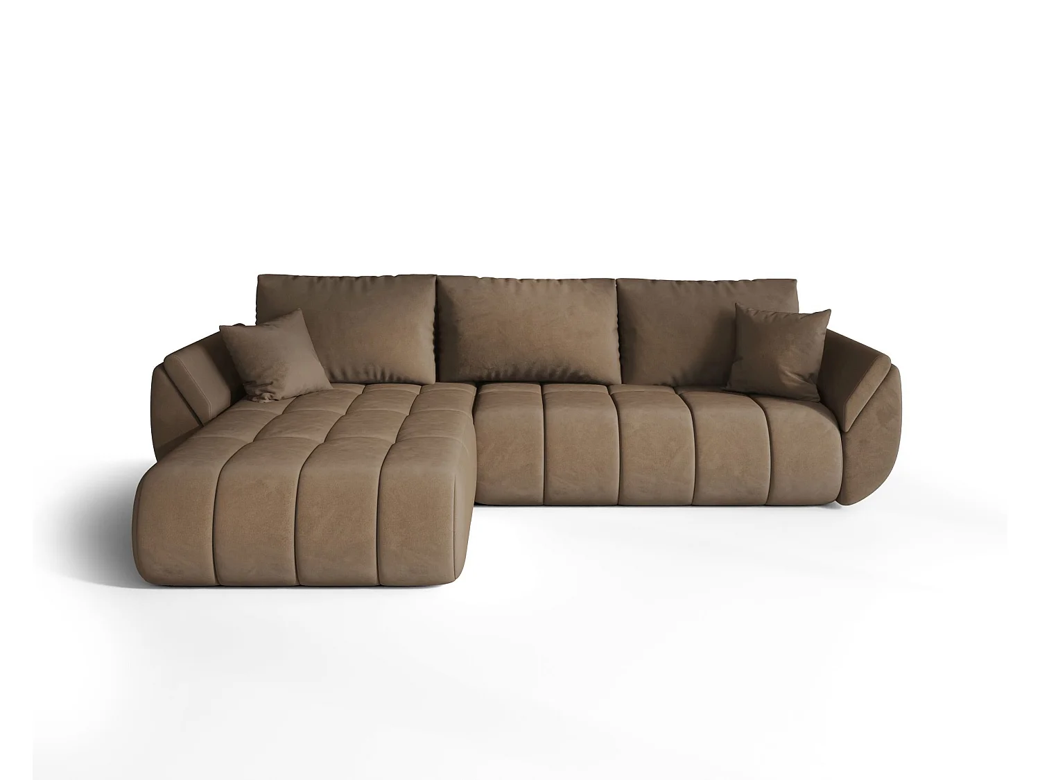 Canapé d'angle SYDNEY PREMIUM gauche marron velours Monolith 9 - fonction couchage, coffre à literie