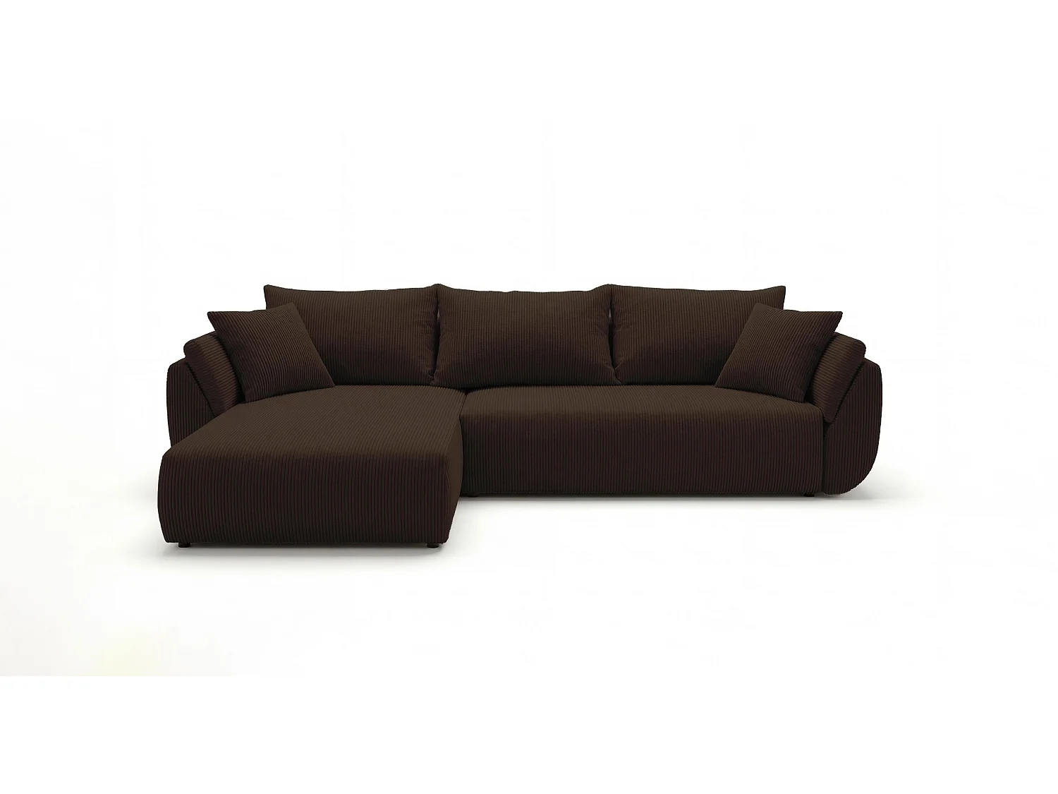 Canapé d'angle SYDNEY gauche marron velours côtelé Poso 6 - fonction couchage, coffre à literie