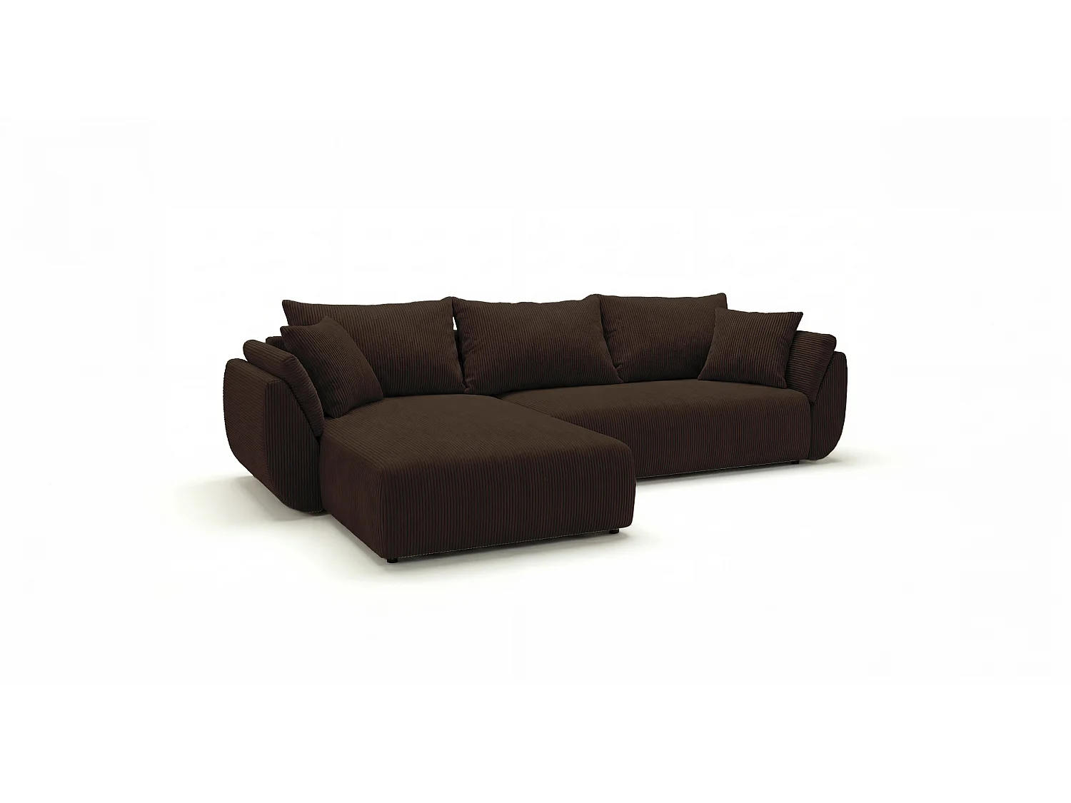 Canapé d'angle SYDNEY gauche marron velours côtelé Poso 6 - fonction couchage, coffre à literie