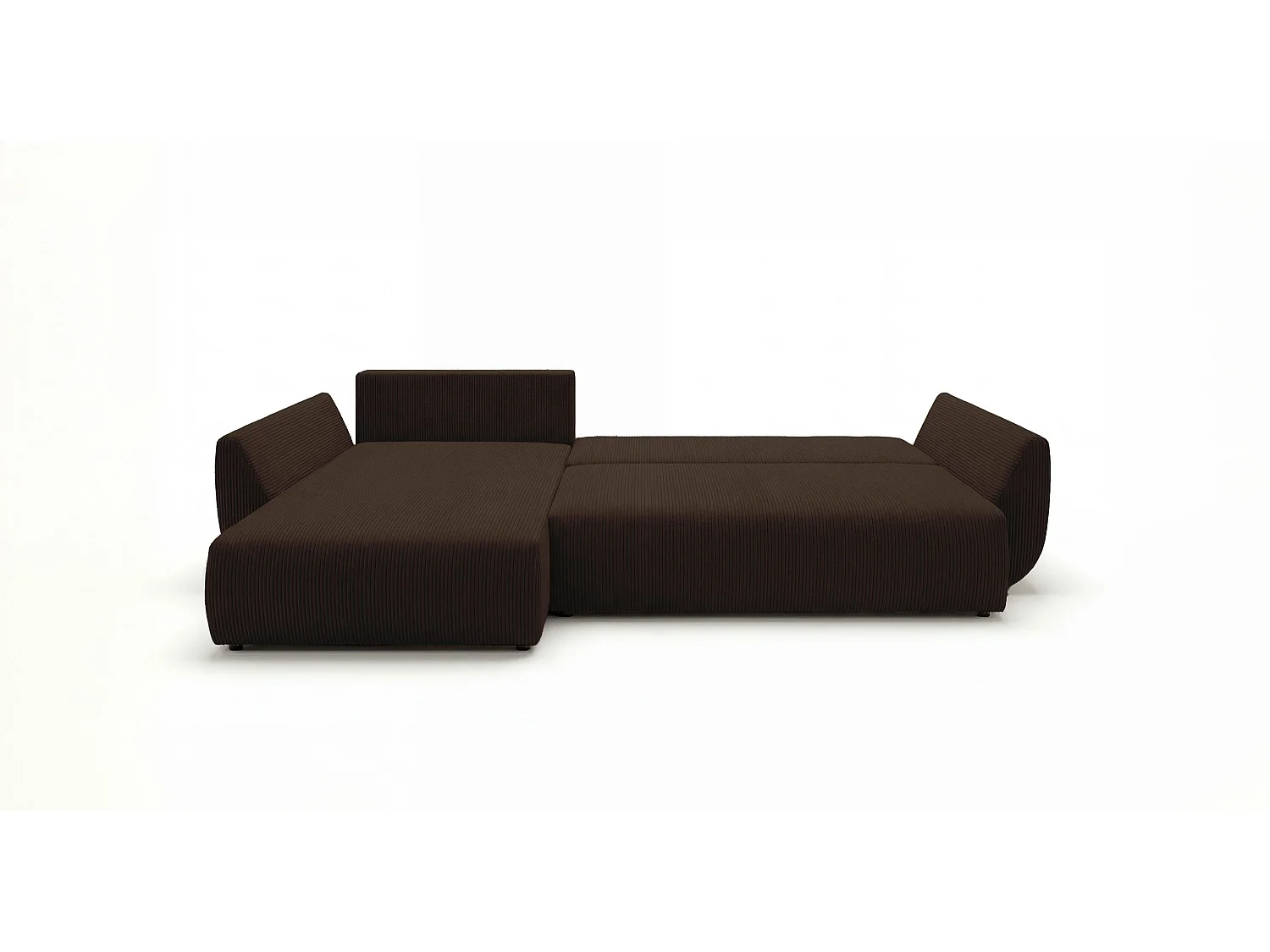 Canapé d'angle SYDNEY gauche marron velours côtelé Poso 6 - fonction couchage, coffre à literie