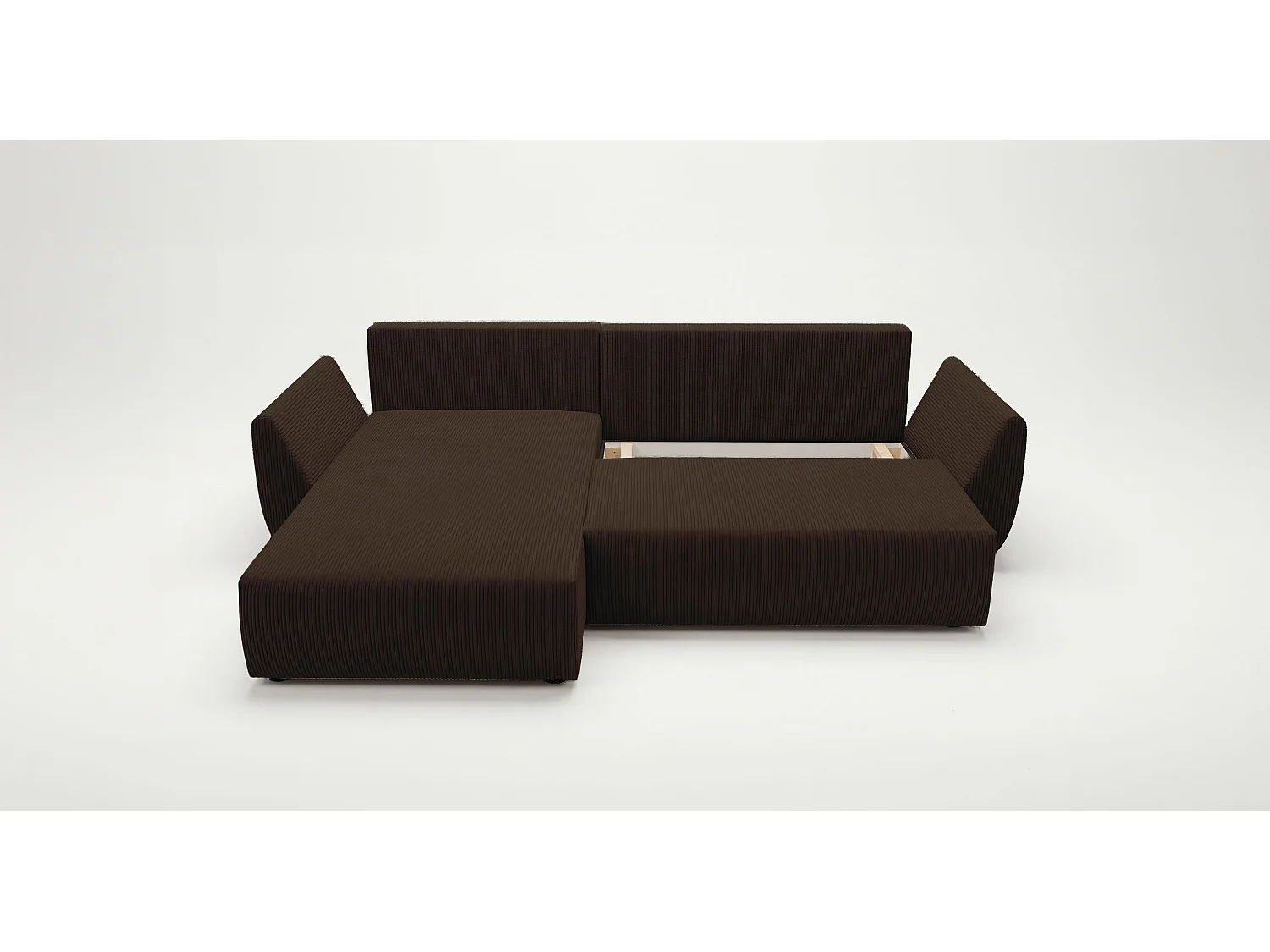 Canapé d'angle SYDNEY gauche marron velours côtelé Poso 6 - fonction couchage, coffre à literie