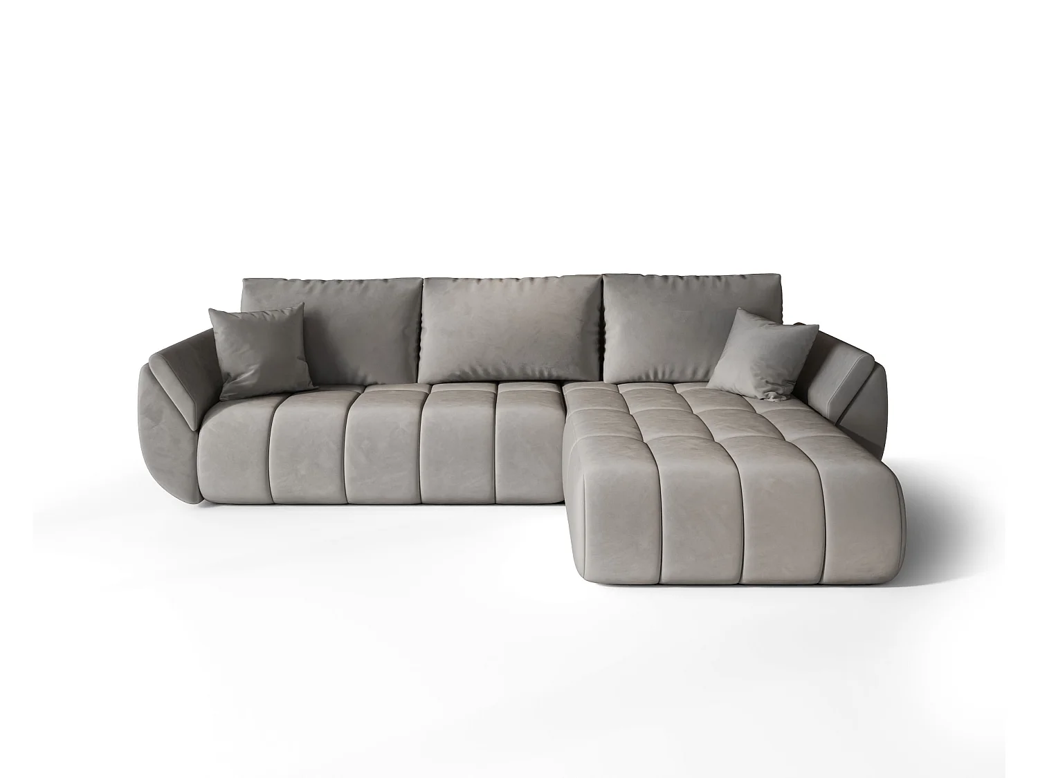 Canapé d'angle SYDNEY PREMIUM droit gris clair velours Monolith 84 - fonction couchage, coffre à literie
