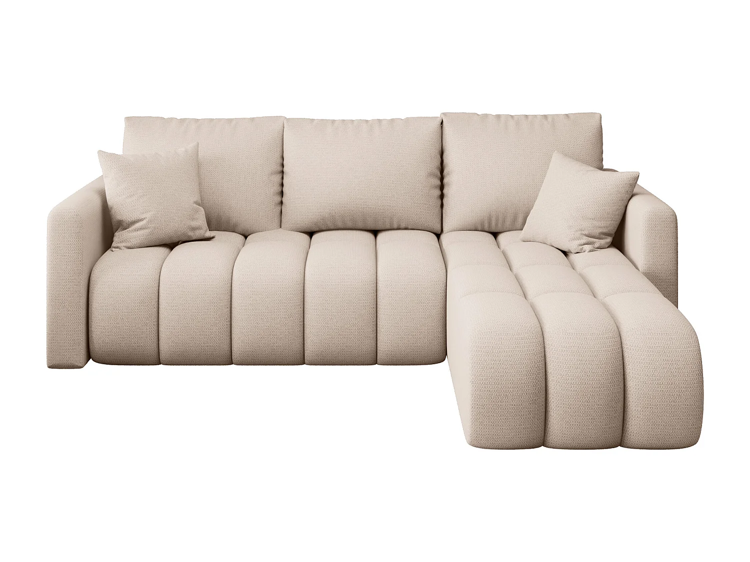 Canapé d'angle GARDA droit beige clair tricot Aragon 3 - fonction couchage, coffre à literie