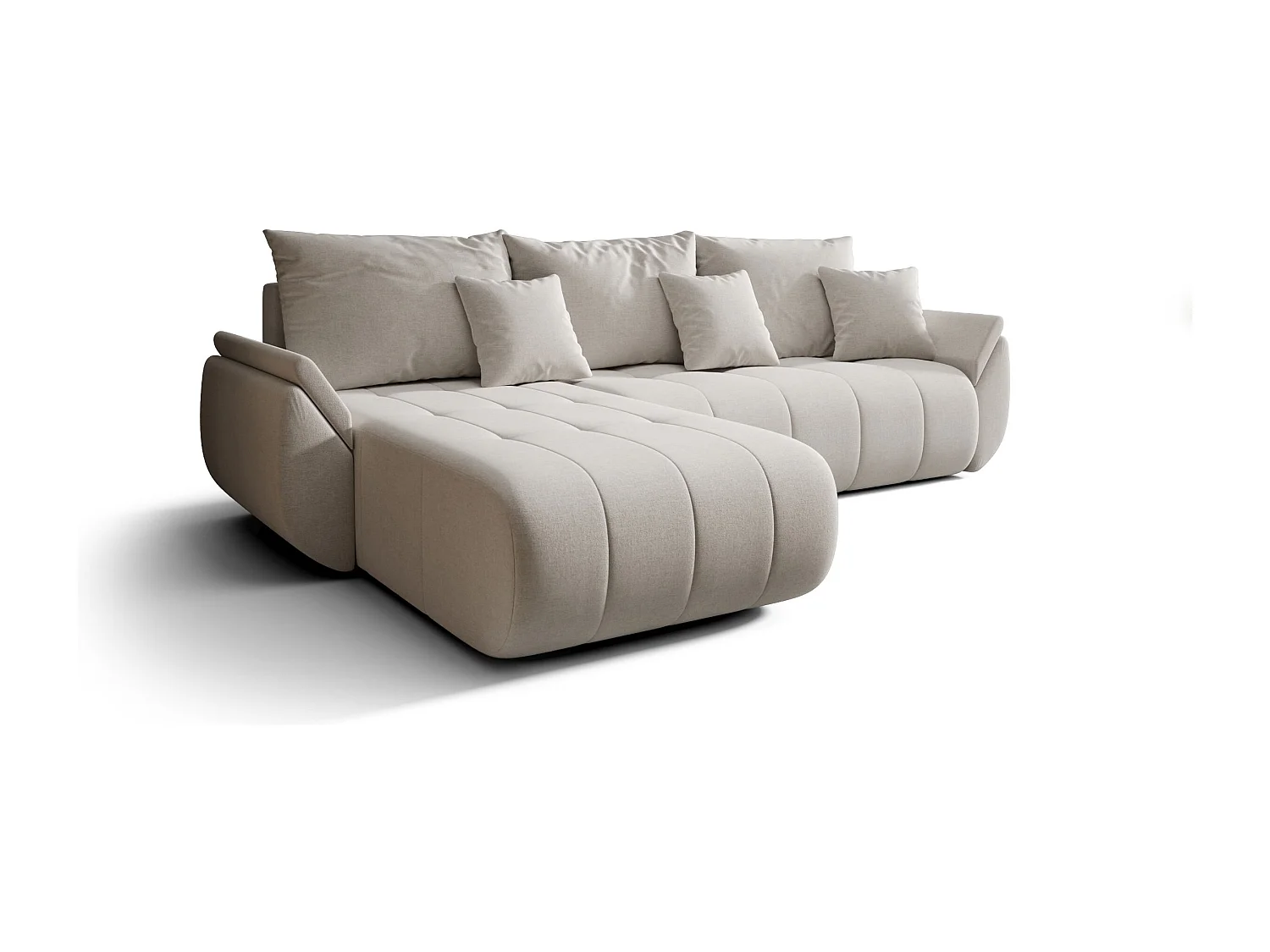 Canapé d'angle SYDNEY gauche beige clair tricot Wind 5 - fonction couchage, coffre à literie