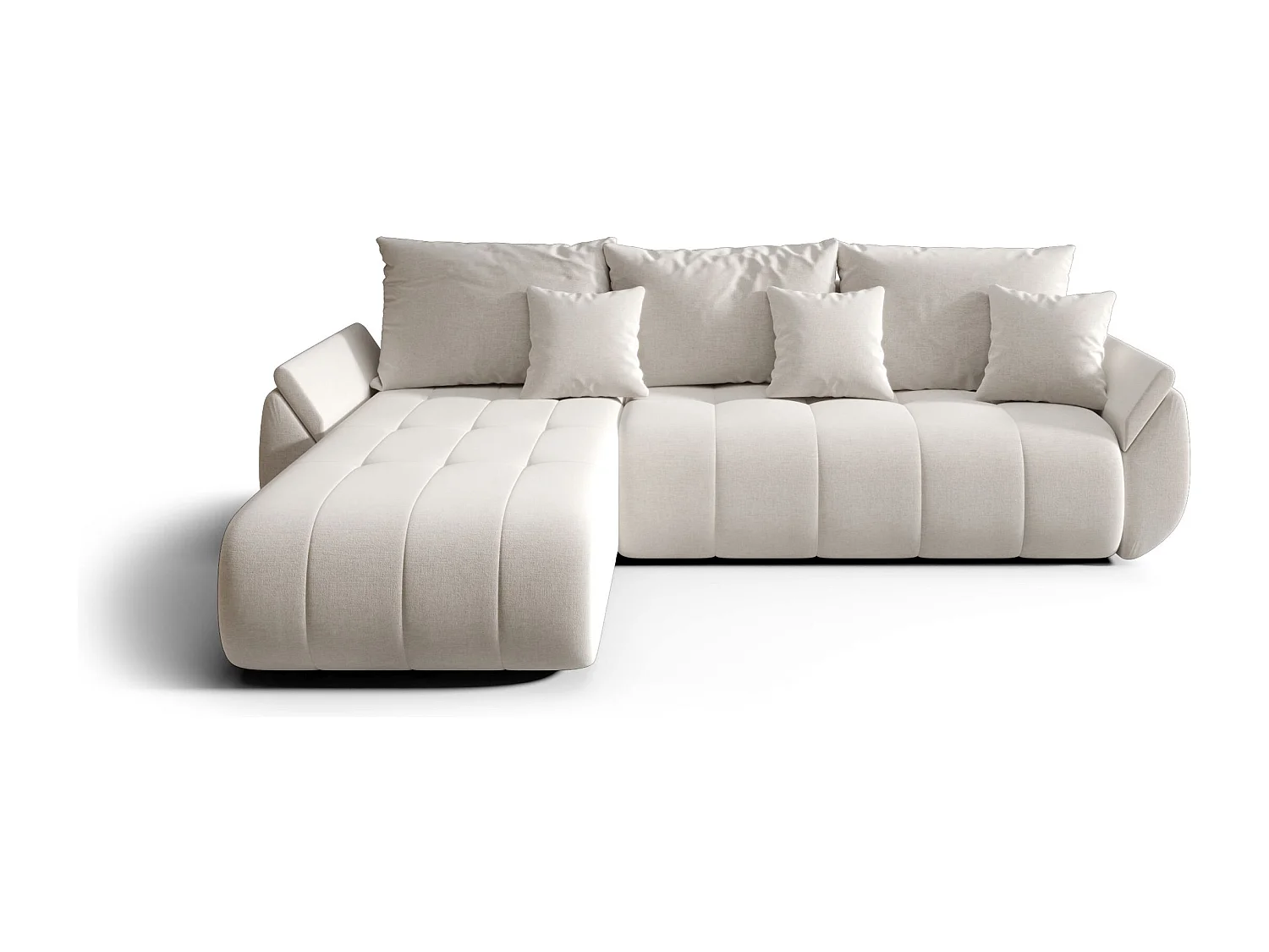 Canapé d'angle SYDNEY gauche beige clair tricot Wind 5 - fonction couchage, coffre à literie