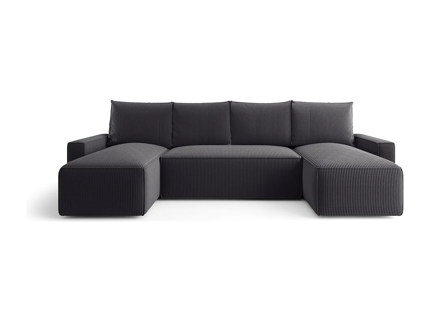 Canapé d'angle HAVANA en U graphite velours côtelé Poso 34 - fonction couchage, coffre à literie
