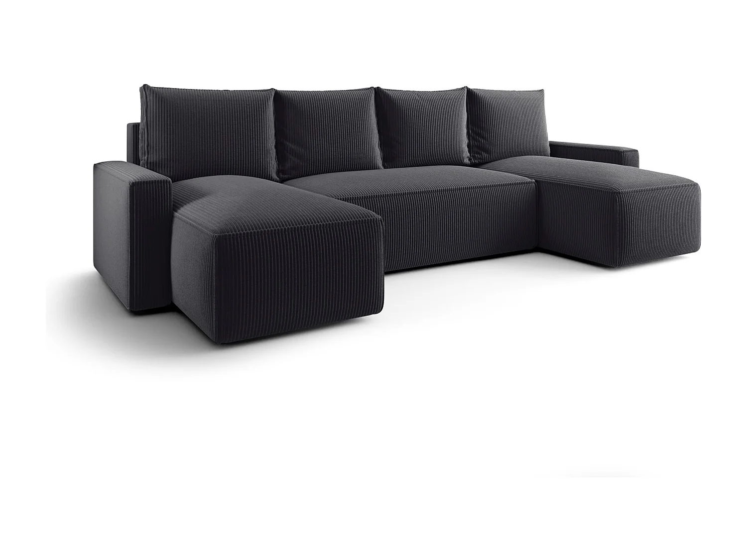 Canapé d'angle HAVANA en U graphite velours côtelé Poso 34 - fonction couchage, coffre à literie