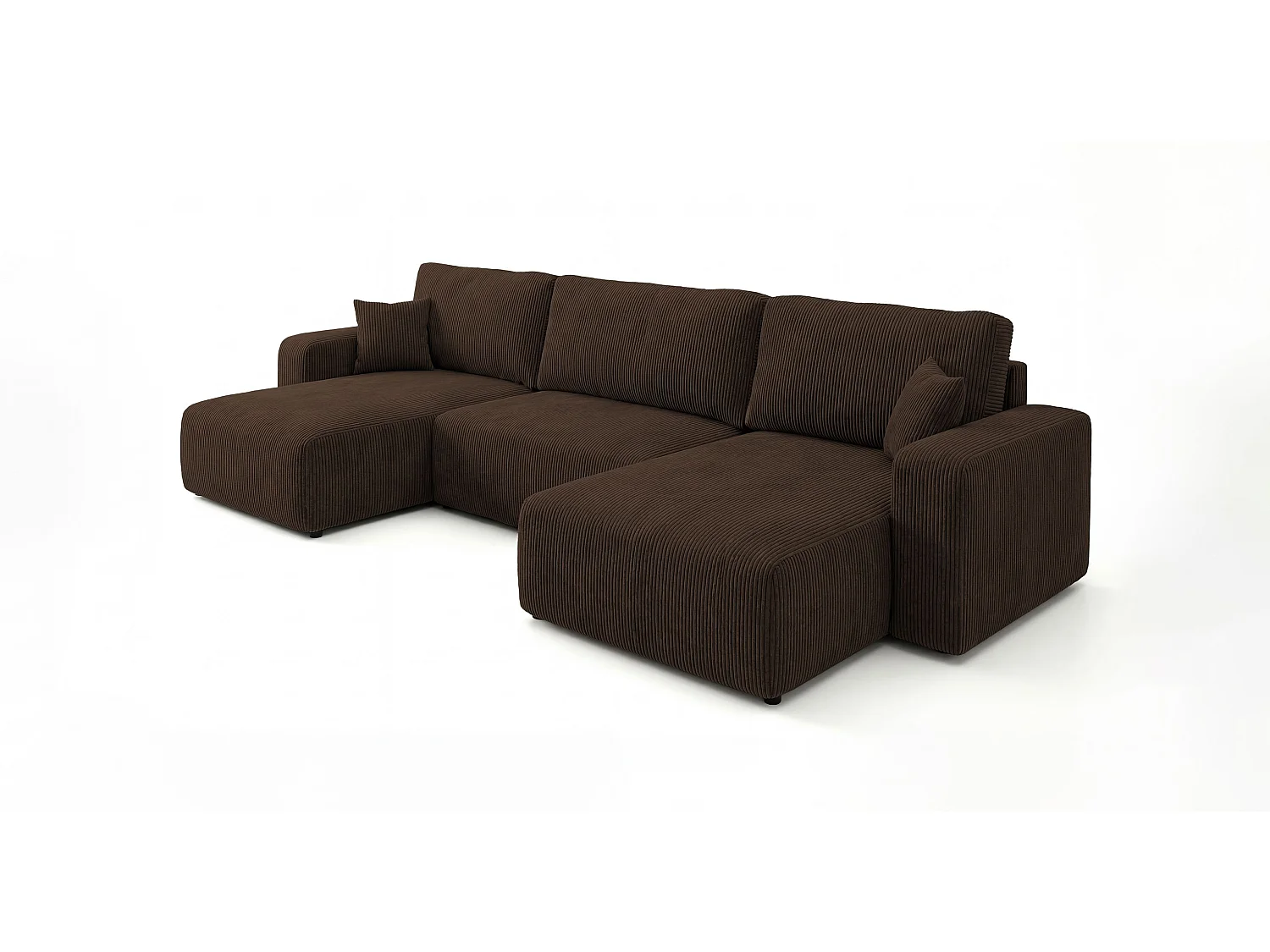 Canapé d'angle BERLIN en U marron velours côtelé Poso 6 - fonction couchage, coffre à literie