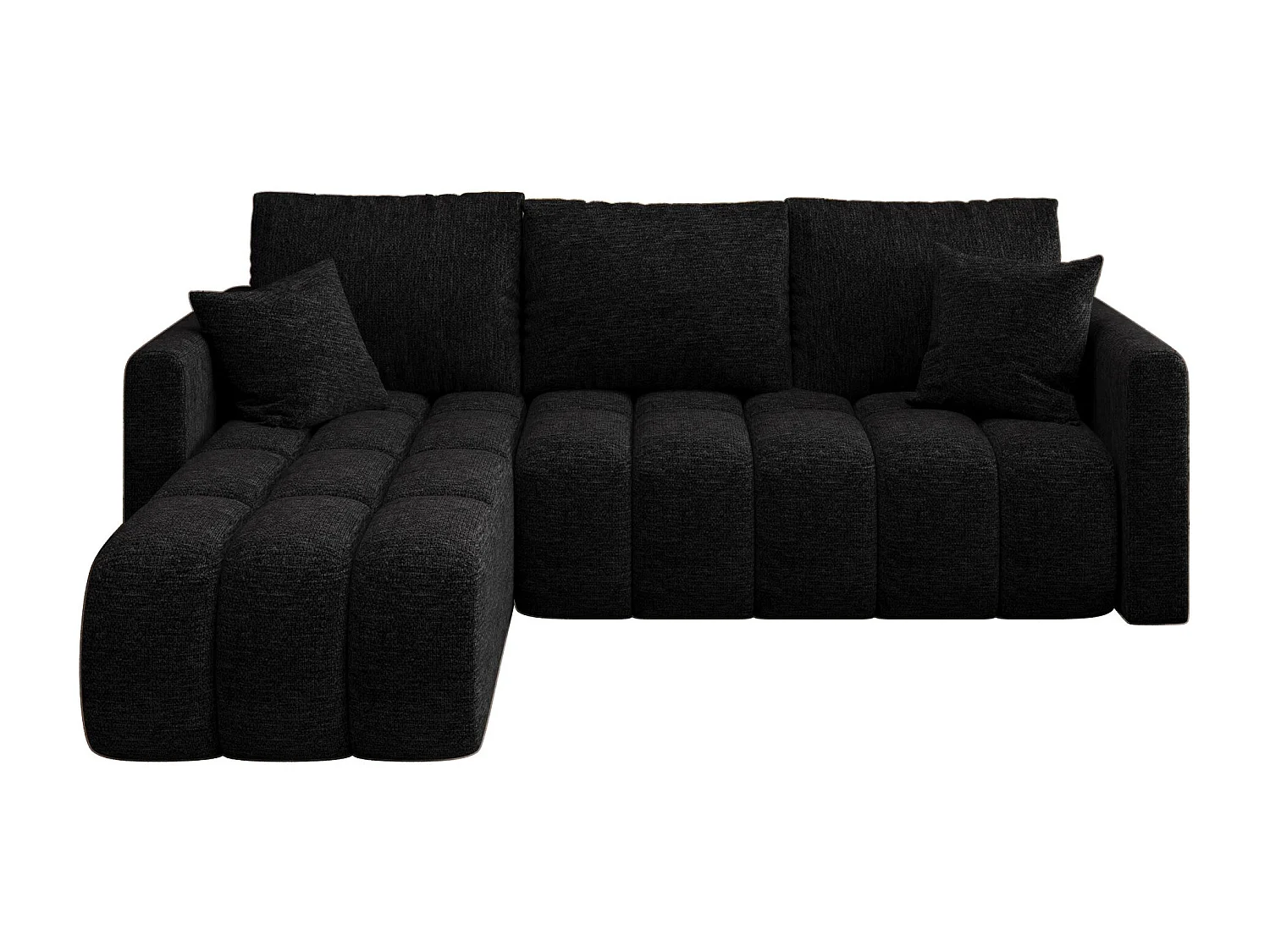 Canapé d'angle GARDA gauche noir tricot Aragon 99 - fonction couchage, coffre à literie