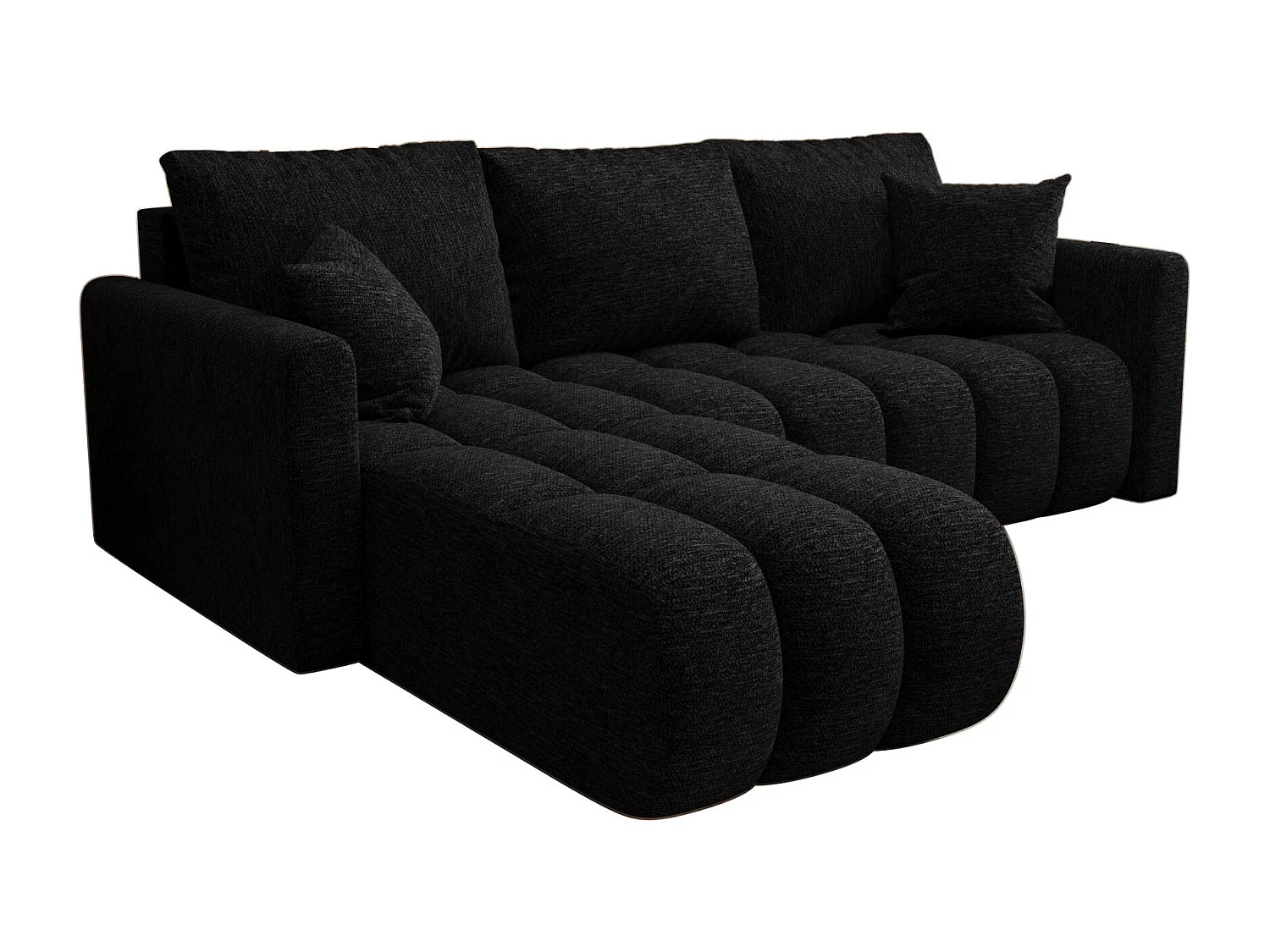 Canapé d'angle GARDA gauche noir tricot Aragon 99 - fonction couchage, coffre à literie