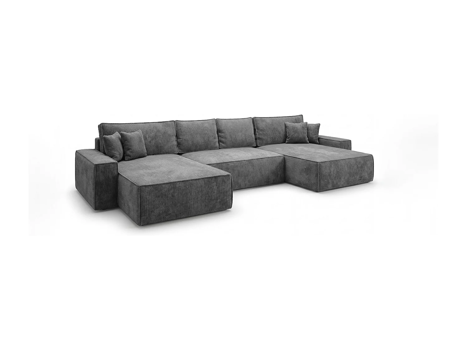 Canapé d'angle CALIFORNIA en U gris foncé velours côtelé POSO 60 - fonction couchage, coffre à literie