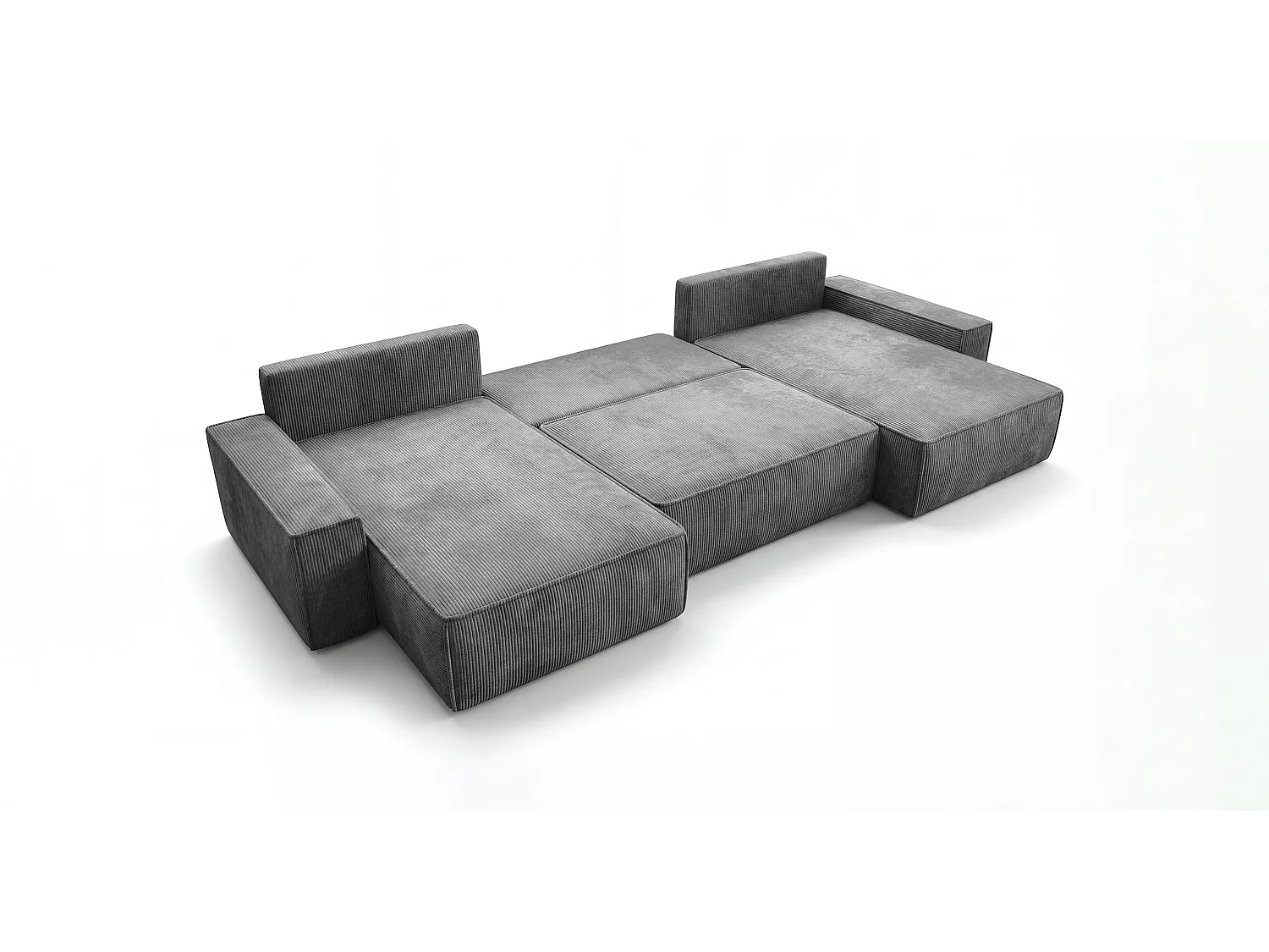Canapé d'angle CALIFORNIA en U gris foncé velours côtelé POSO 60 - fonction couchage, coffre à literie