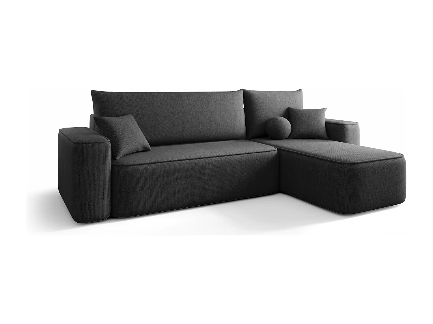 Canapé d'angle TEXAS droit graphite tricot Curio 97 - fonction couchage, coffre à literie