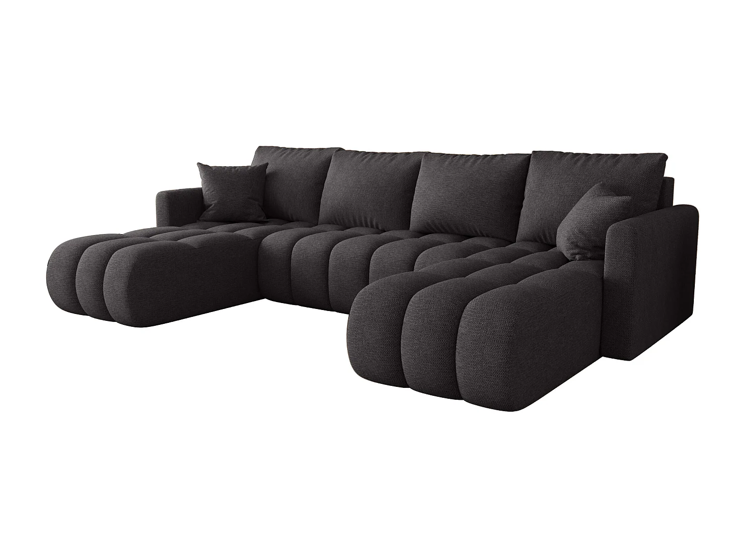 Canapé d'angle GARDA en U gris tricot Aragon 93 - fonction couchage, coffre à literie