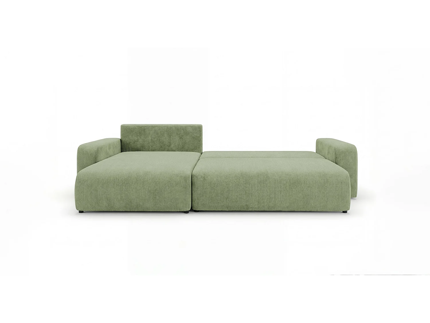 Canapé d'angle BERLIN gauche vert clair velours côtelé Poso 47 - fonction couchage, coffre à literie