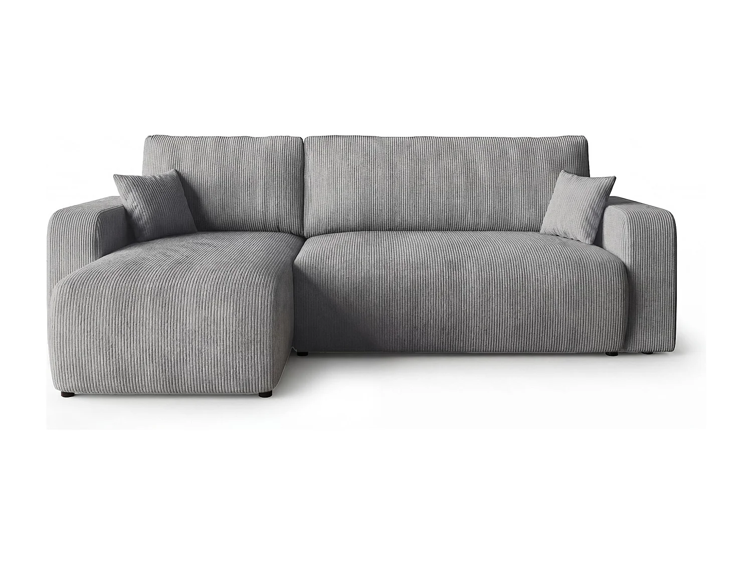 Canapé d'angle PARIS gauche gris velours côtelé Poso 55 - fonction couchage, coffre à literie