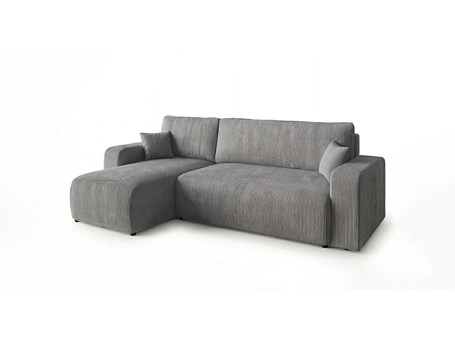 Canapé d'angle PARIS gauche gris velours côtelé Poso 55 - fonction couchage, coffre à literie
