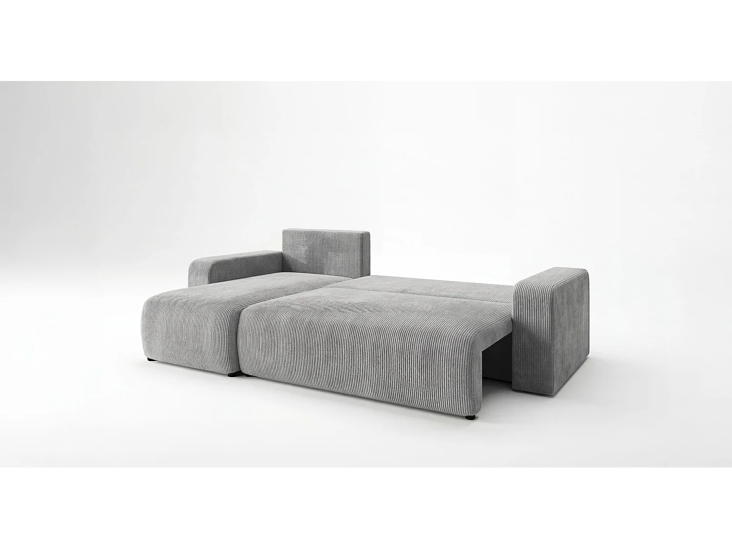 Canapé d'angle PARIS gauche gris velours côtelé Poso 55 - fonction couchage, coffre à literie
