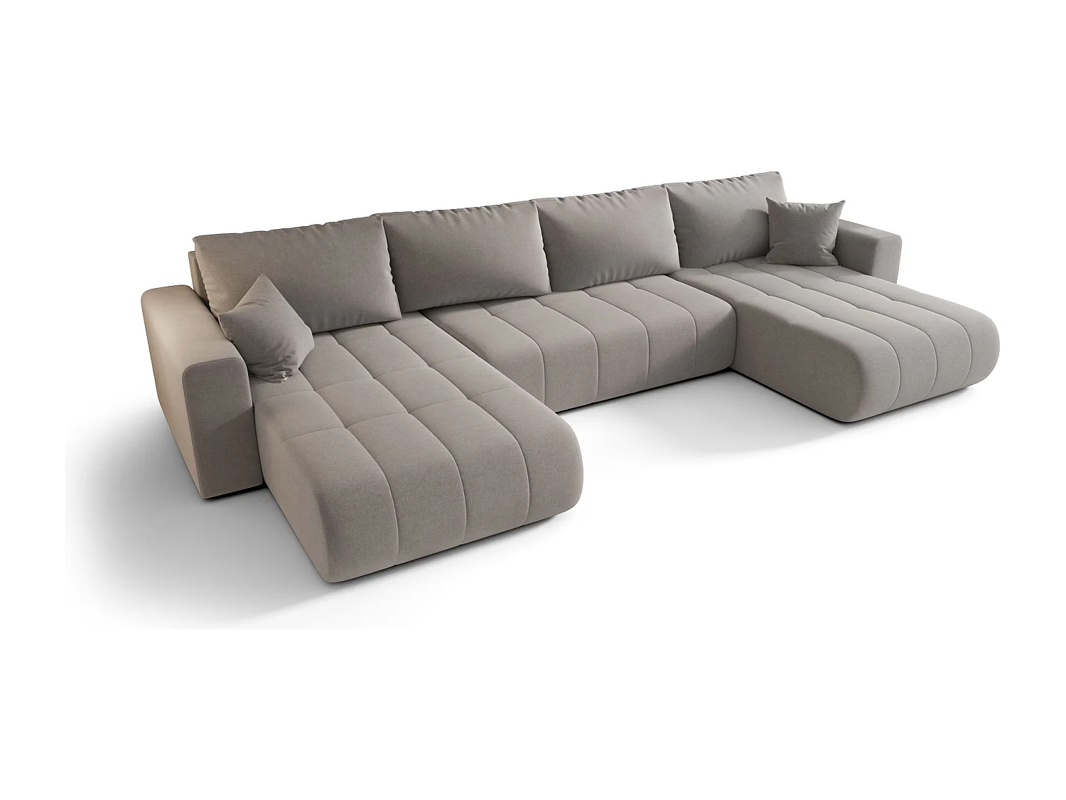 Canapé d'angle LARA en U beige tricot Wind 11 - fonction couchage, coffre à literie