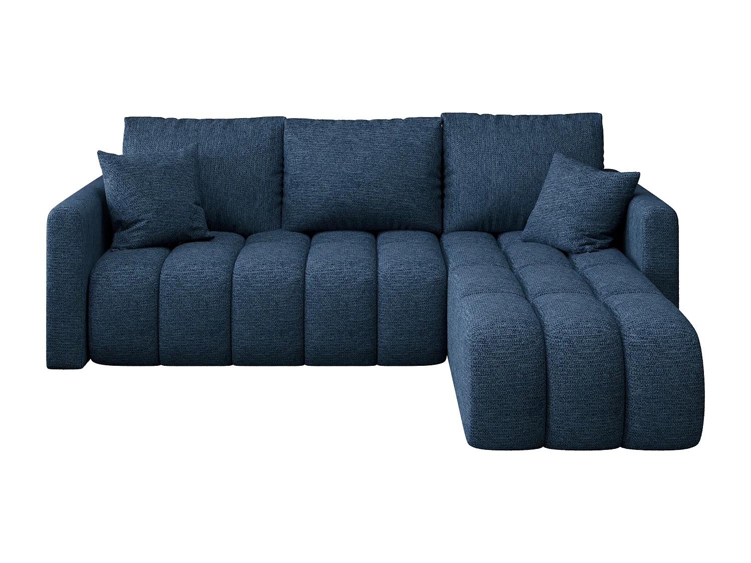 Canapé d'angle GARDA droit bleu foncé tricot Aragon 79 - fonction couchage, coffre à literie