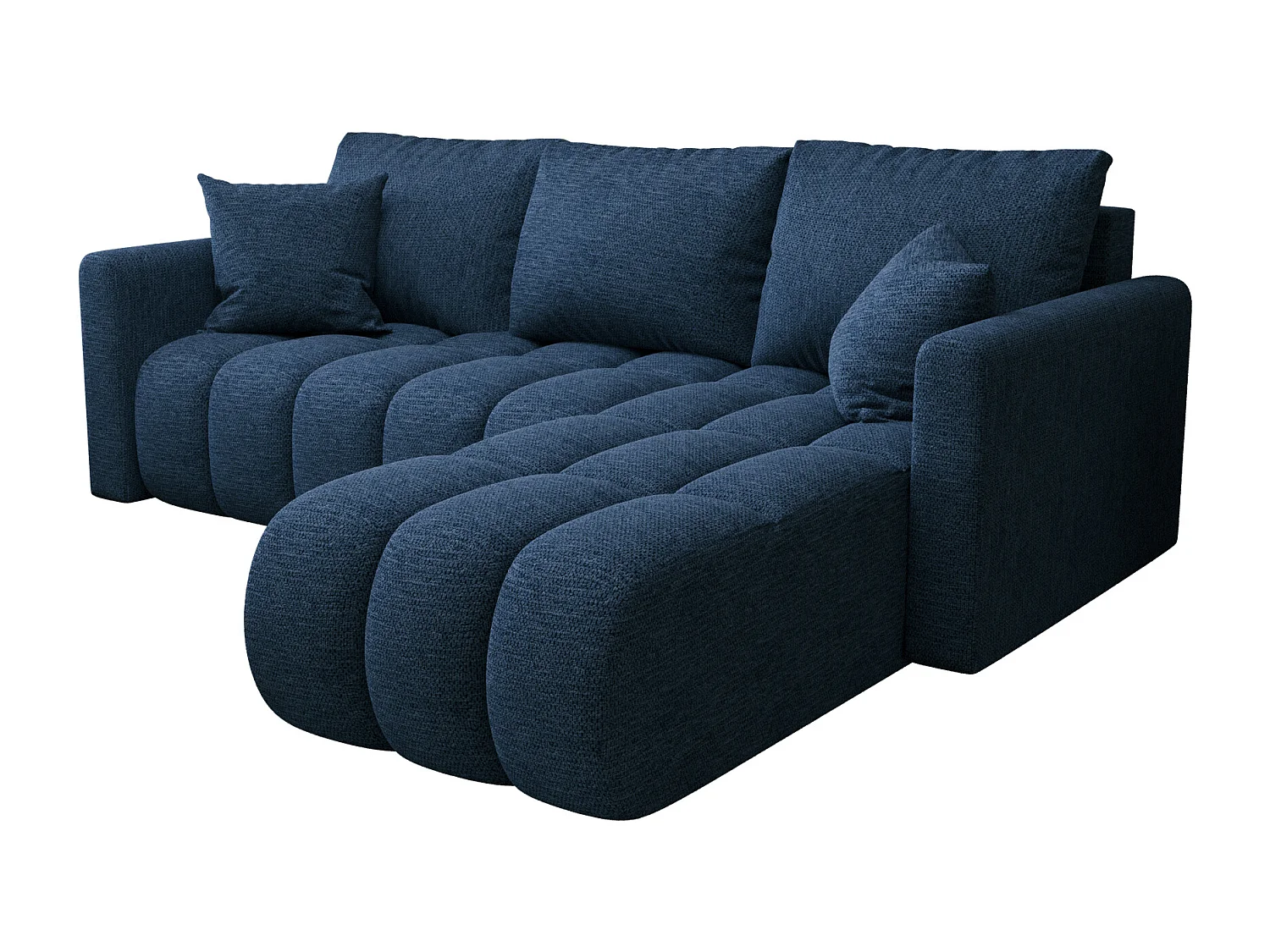 Canapé d'angle GARDA droit bleu foncé tricot Aragon 79 - fonction couchage, coffre à literie