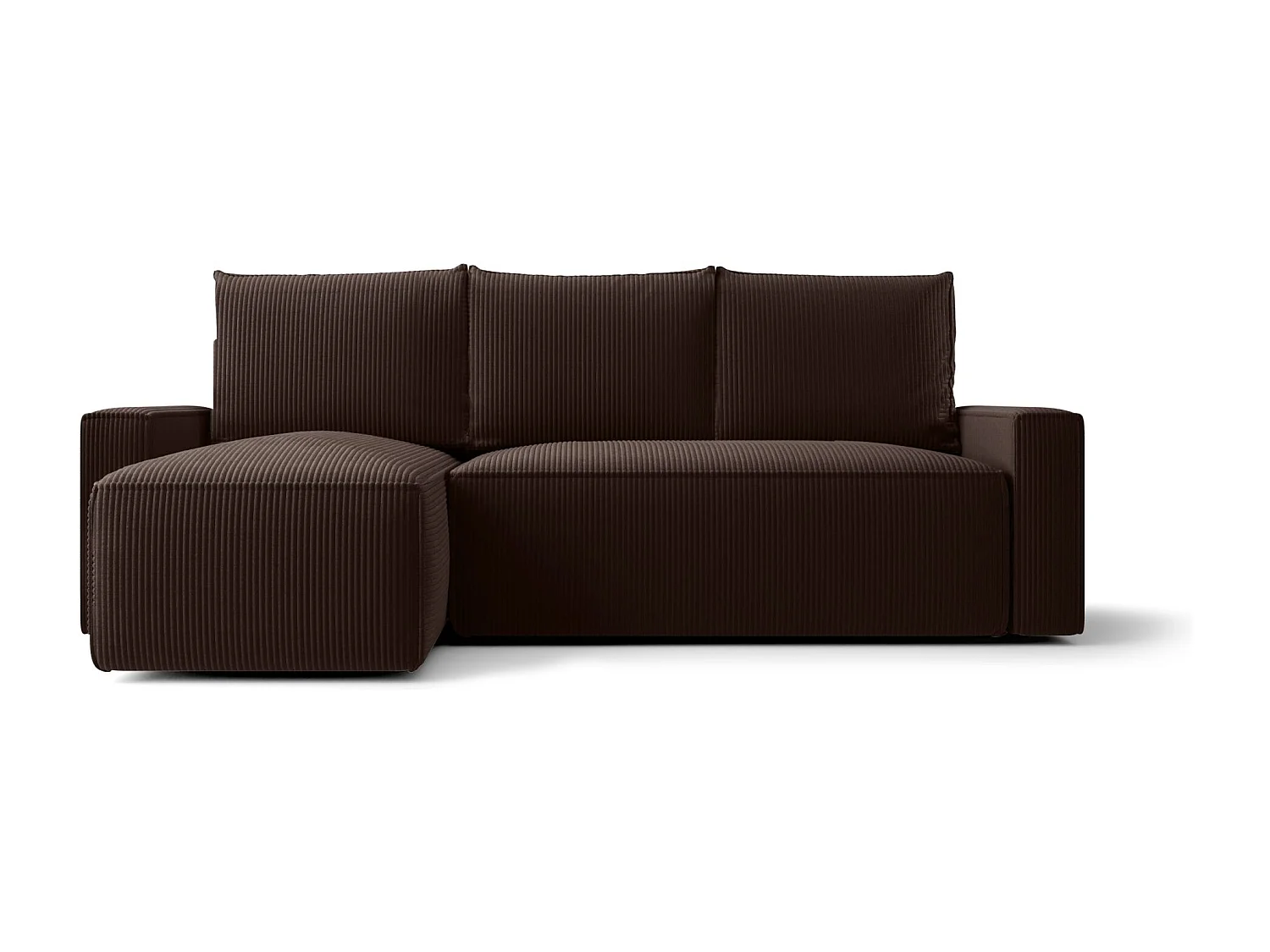 Canapé d'angle HAVANA gauche marron velours côtelé Poso 6 - fonction couchage, coffre à literie