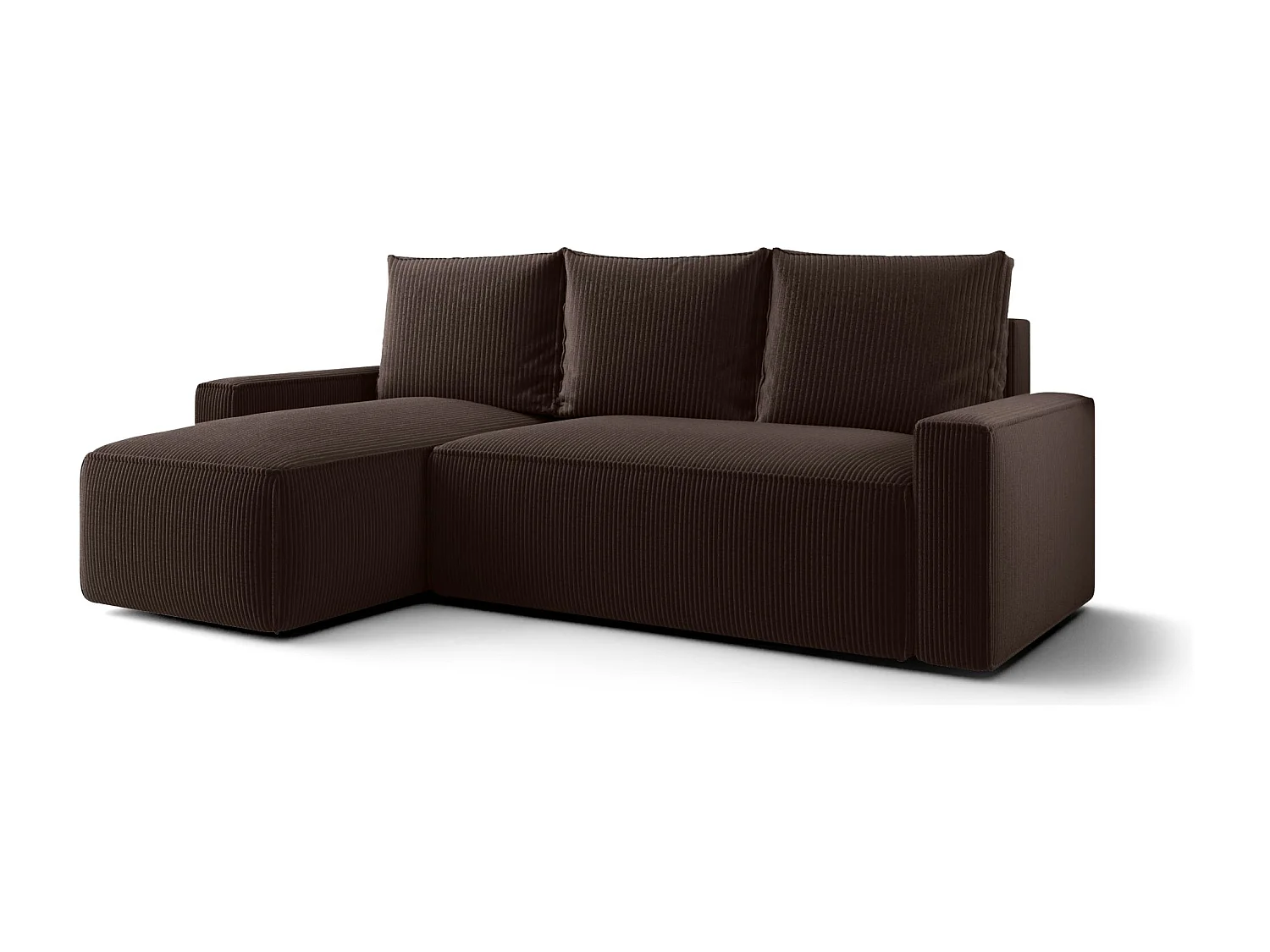 Canapé d'angle HAVANA gauche marron velours côtelé Poso 6 - fonction couchage, coffre à literie