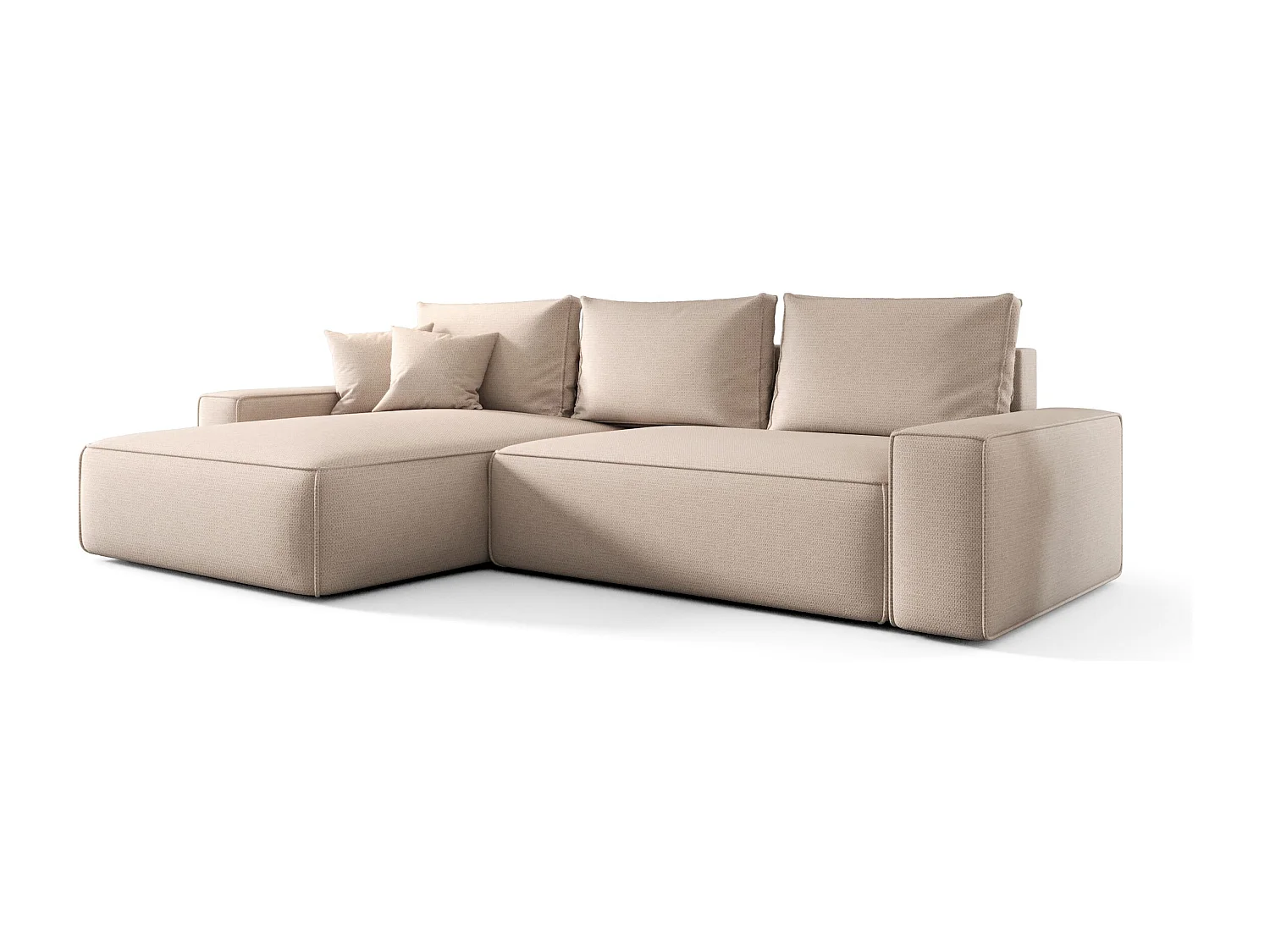 Canapé d'angle CALIFORNIA gauche beige clair tricot Aragon 3 - fonction couchage, coffre à literie
