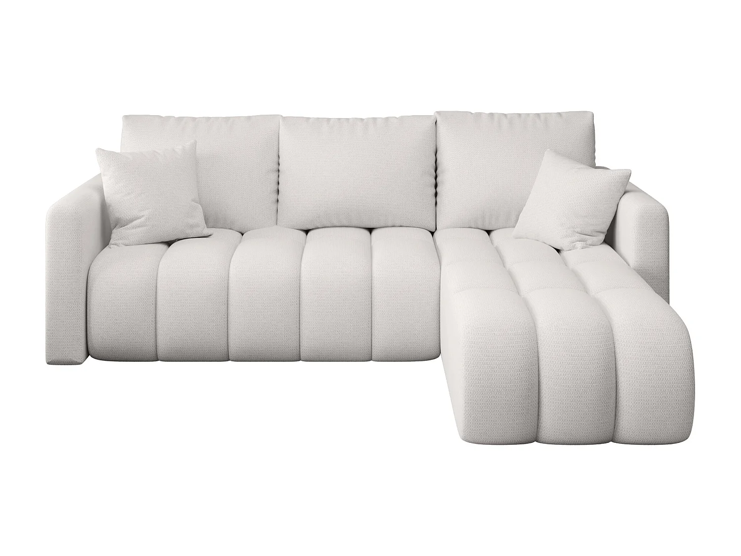 Canapé d'angle GARDA droit blanc tricot Aragon 1 - fonction couchage, coffre à literie