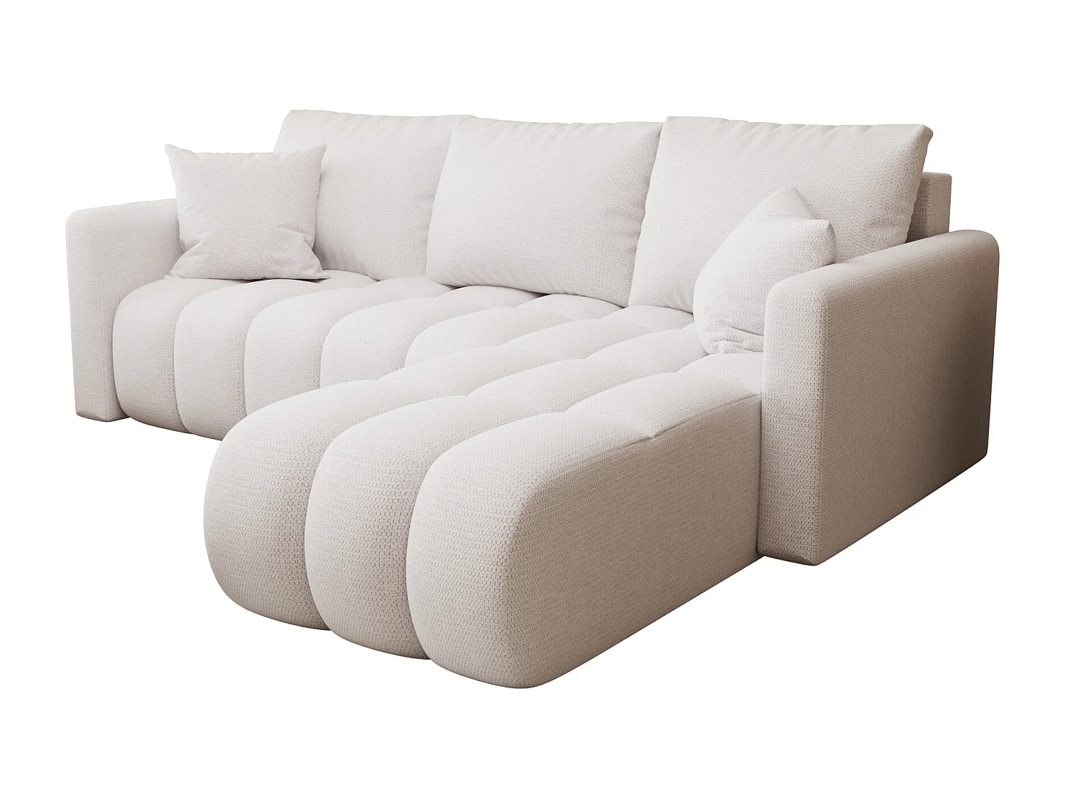 Canapé d'angle GARDA droit blanc tricot Aragon 1 - fonction couchage, coffre à literie