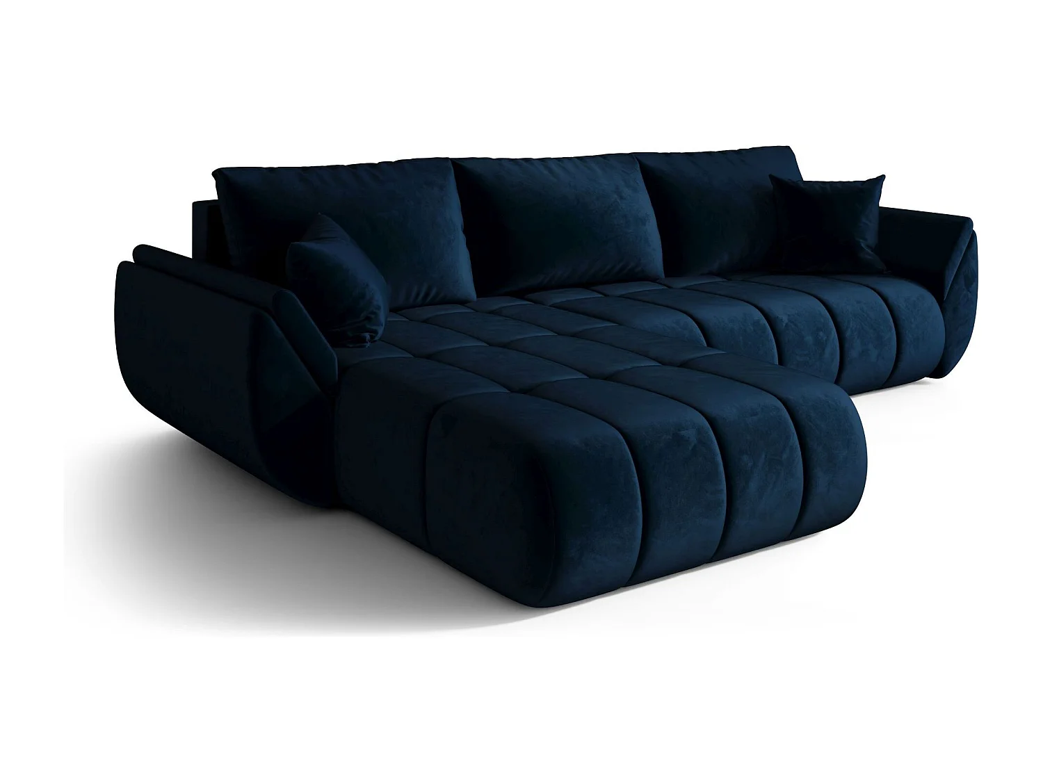 Canapé d'angle SYDNEY PREMIUM gauche bleu foncé velours Monolith 77 - fonction couchage, coffre à literie