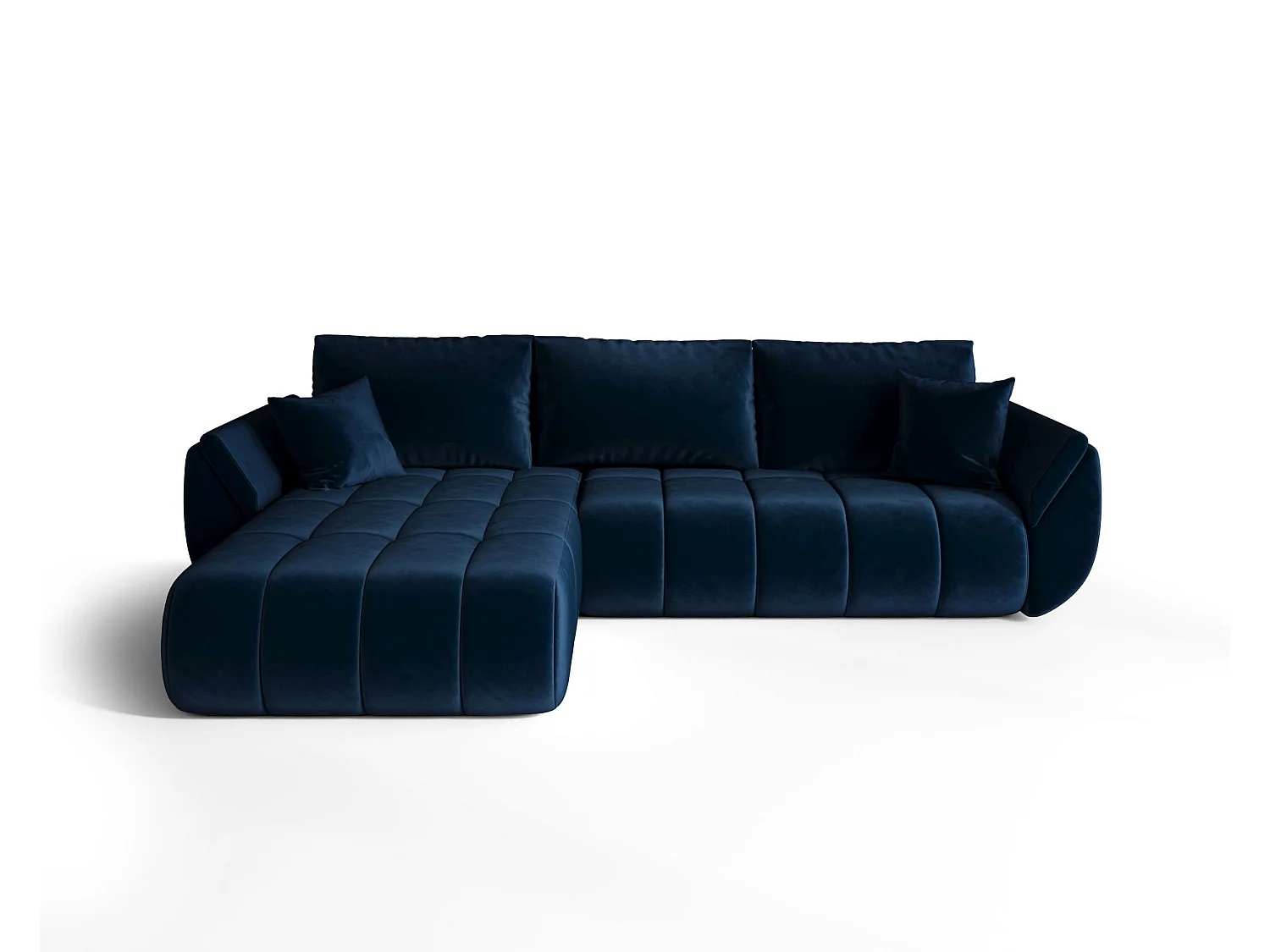 Canapé d'angle SYDNEY PREMIUM gauche bleu foncé velours Monolith 77 - fonction couchage, coffre à literie