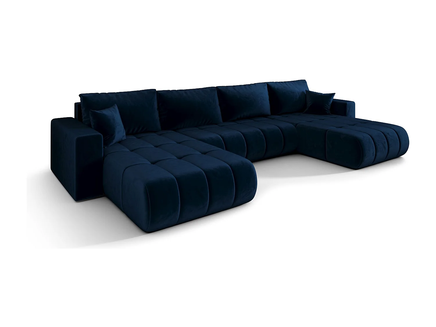 Canapé d'angle LARA PREMIUM en U bleu foncé velours Monolith 77 - fonction couchage, coffre à literie