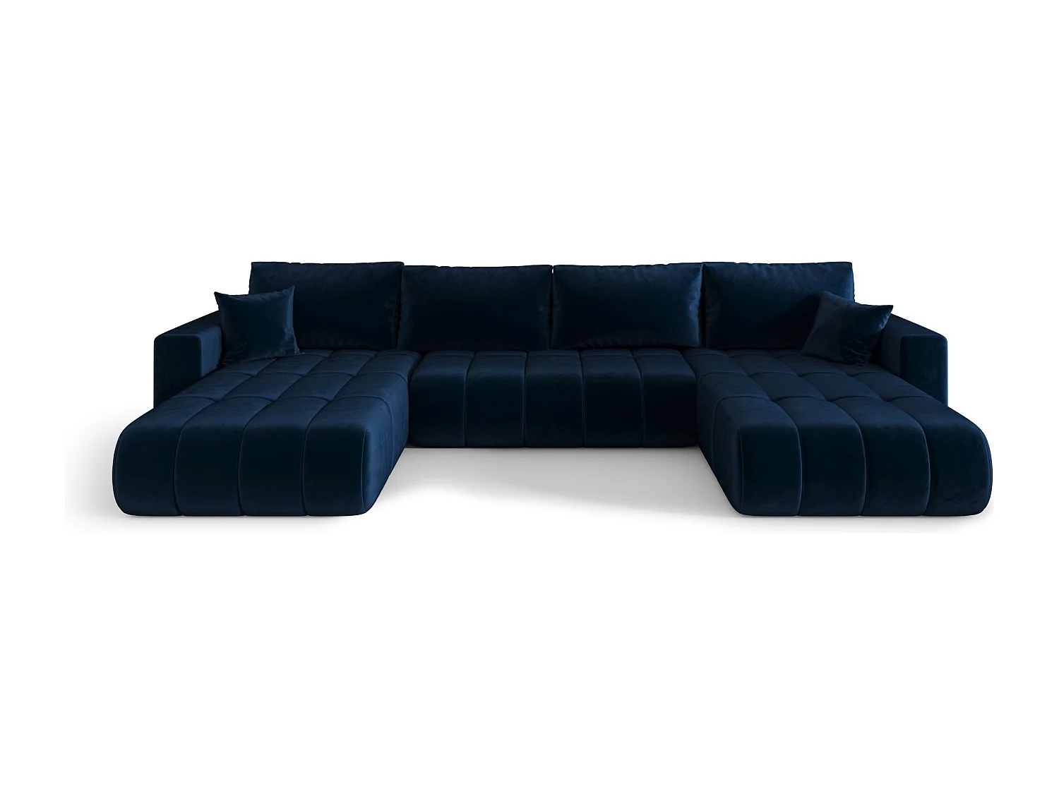 Canapé d'angle LARA PREMIUM en U bleu foncé velours Monolith 77 - fonction couchage, coffre à literie