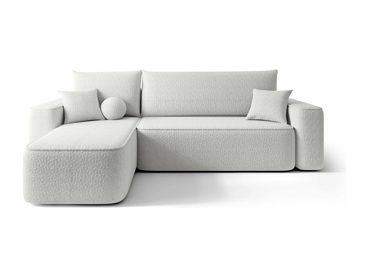 Canapé d'angle TEXAS gauche blanc Bukle Quelle 1 - fonction couchage, coffre à literie