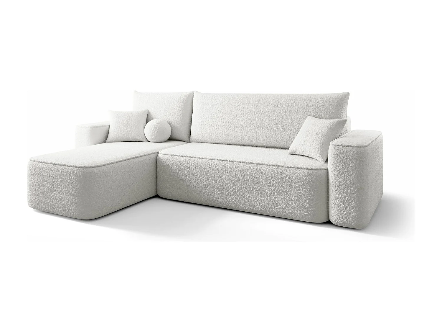 Canapé d'angle TEXAS gauche blanc Bukle Quelle 1 - fonction couchage, coffre à literie