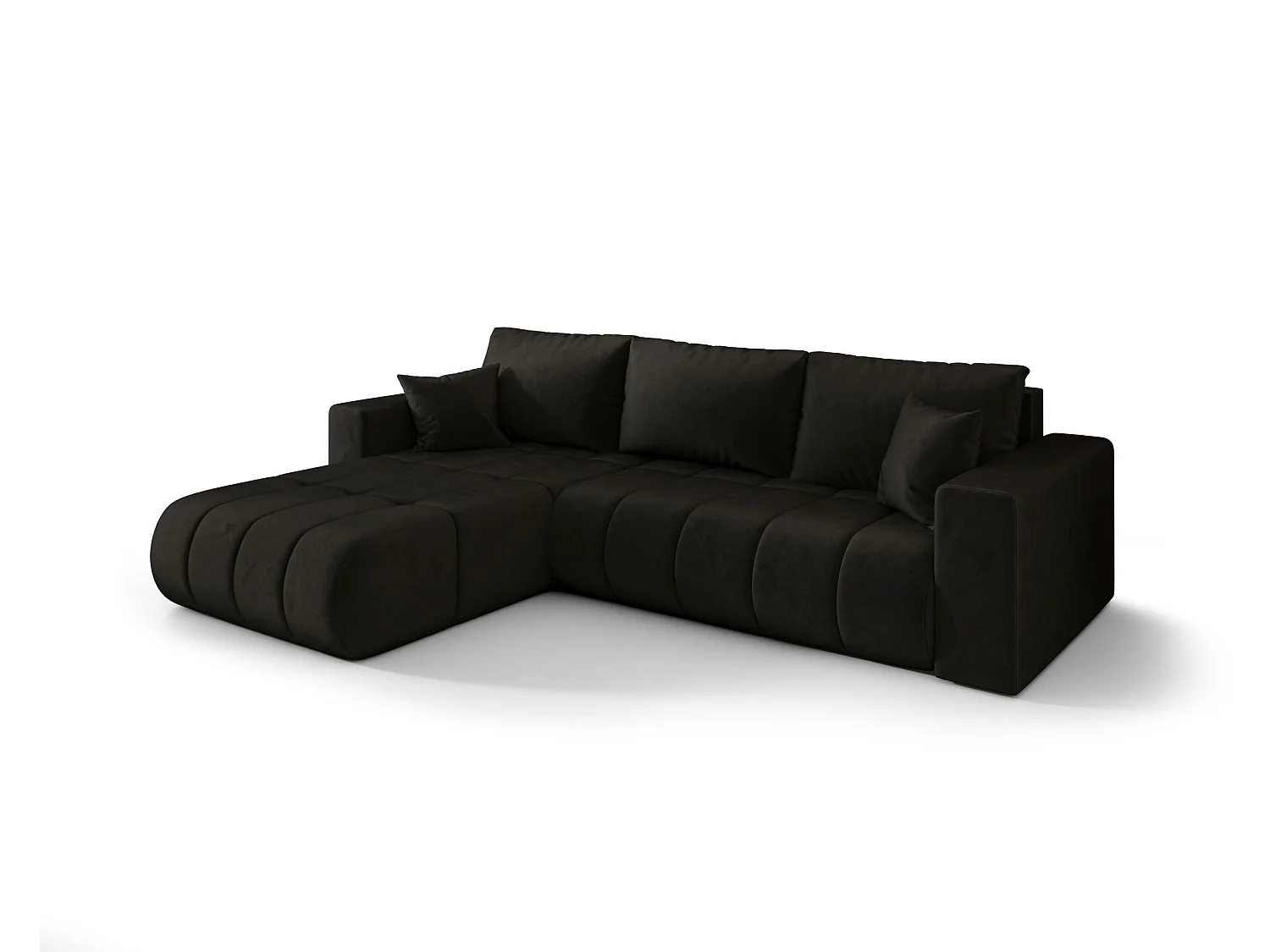 Canapé d'angle LARA PREMIUM gauche graphite velours Monolith 95 - fonction couchage, coffre à literie